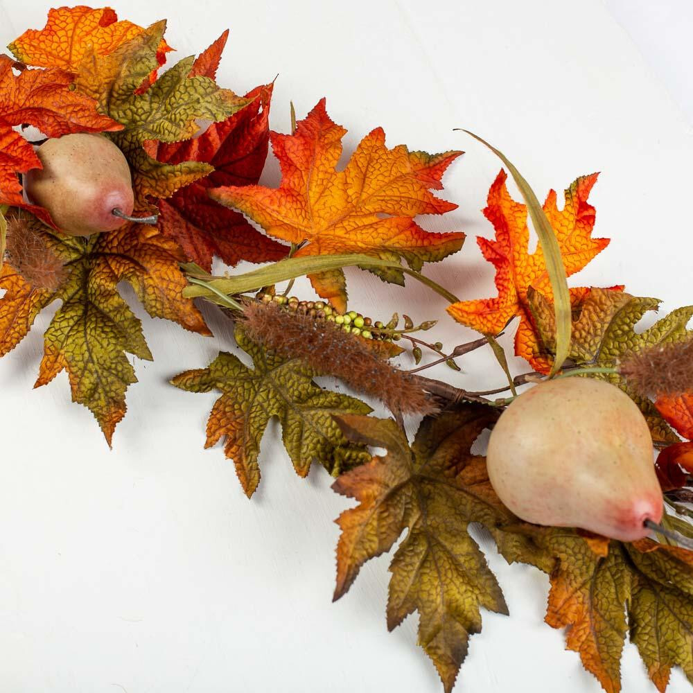 6 foot long Artificial Autumn Maple Leaf and Pear Garland