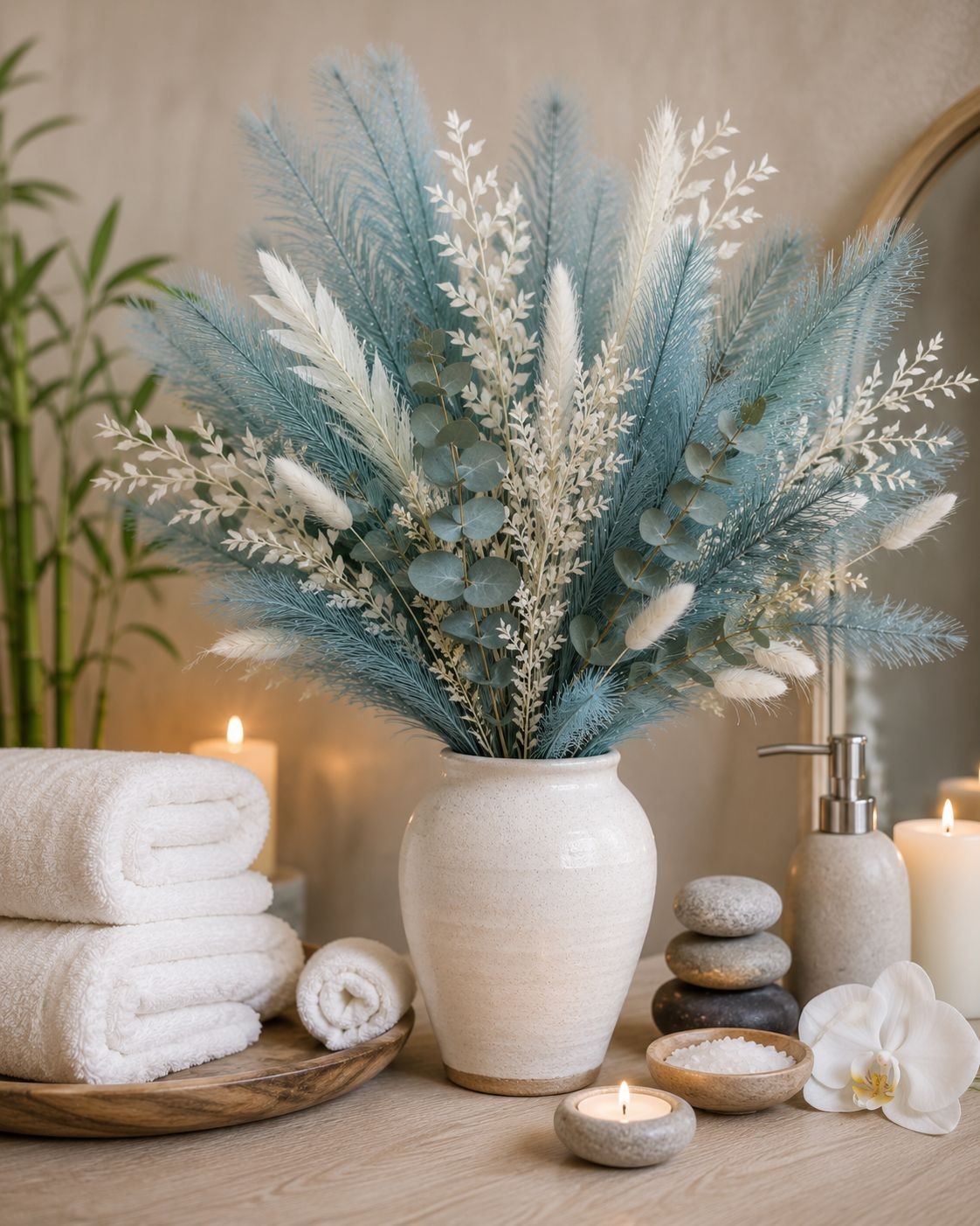 Smoky Teal Faux Pampas Grass Blue Pampas Stems Coastal Decor Boho Decor Wedding