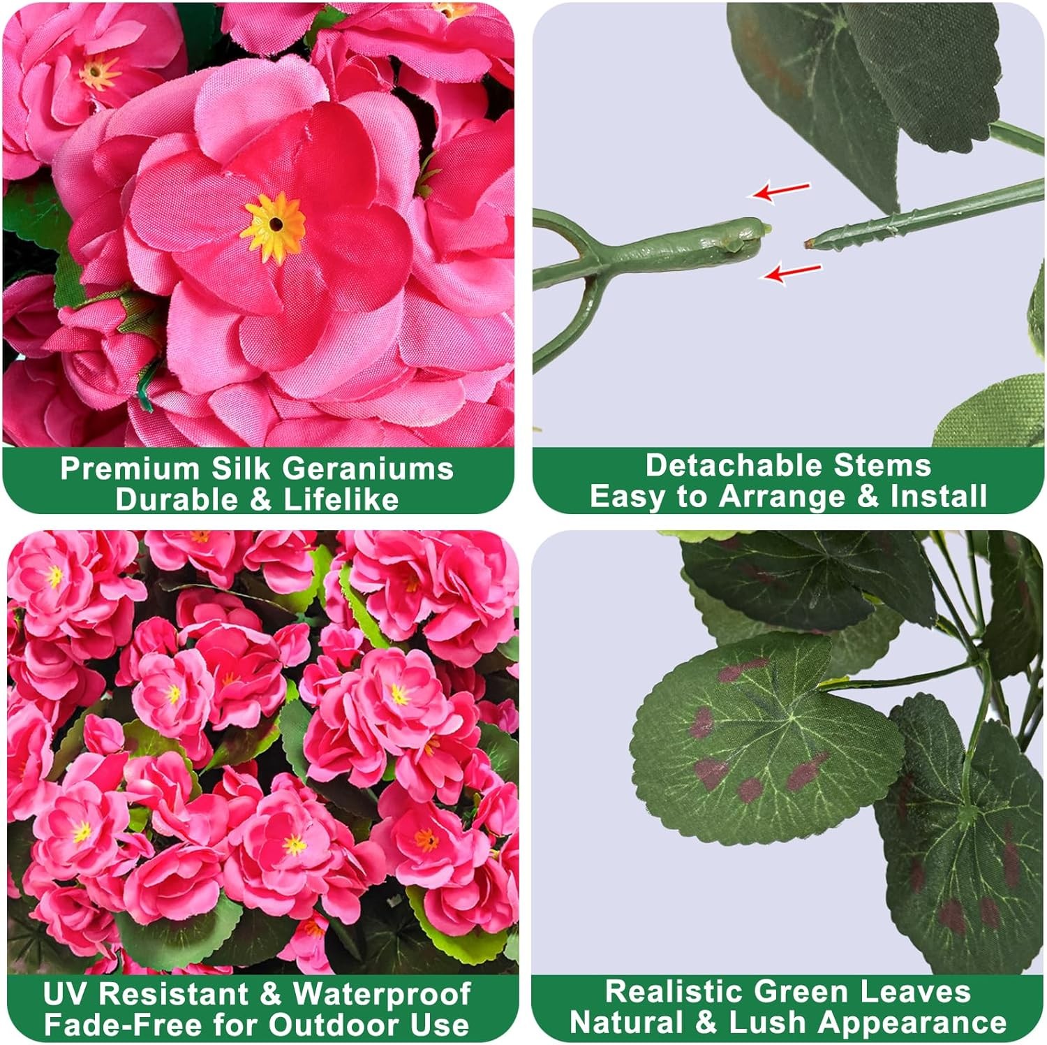 Artificial Geraniums Flowers for Outdoors Summer Decoration, 4 Bundles Fake