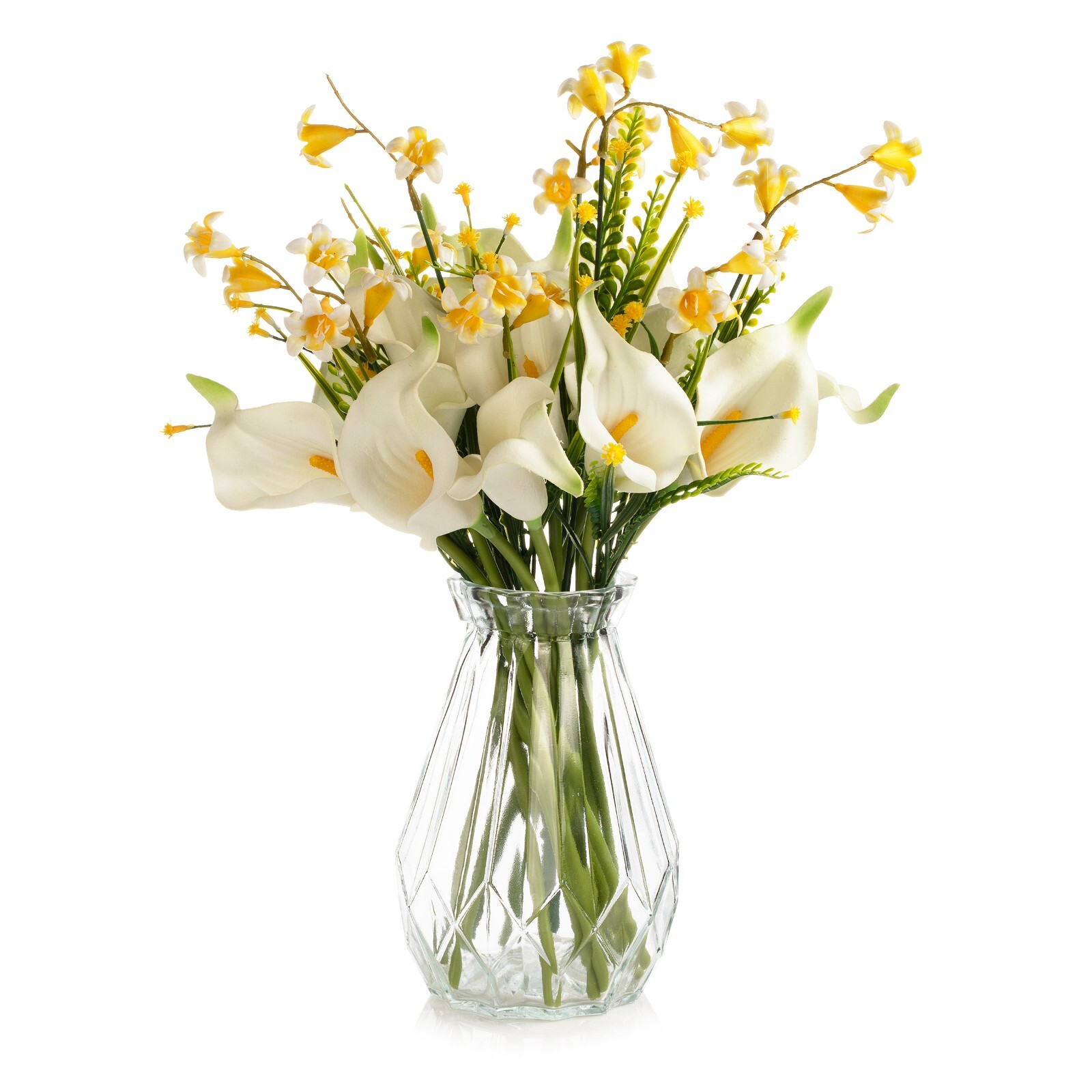 13″ Mixed Real Touch Calla Lily Flower with Filler in Glass Vase for Home Decor