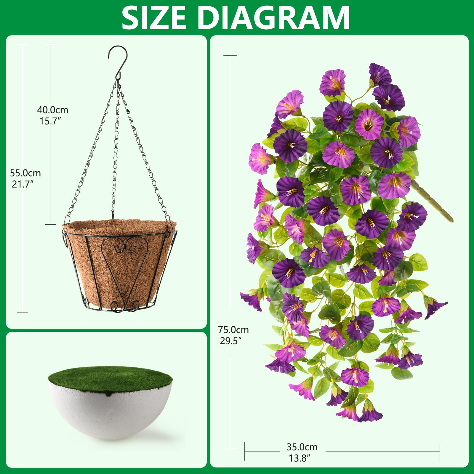 Artificial Hanging Fake Flowers with Basket Plants for Outdoor Decoration, Fa…