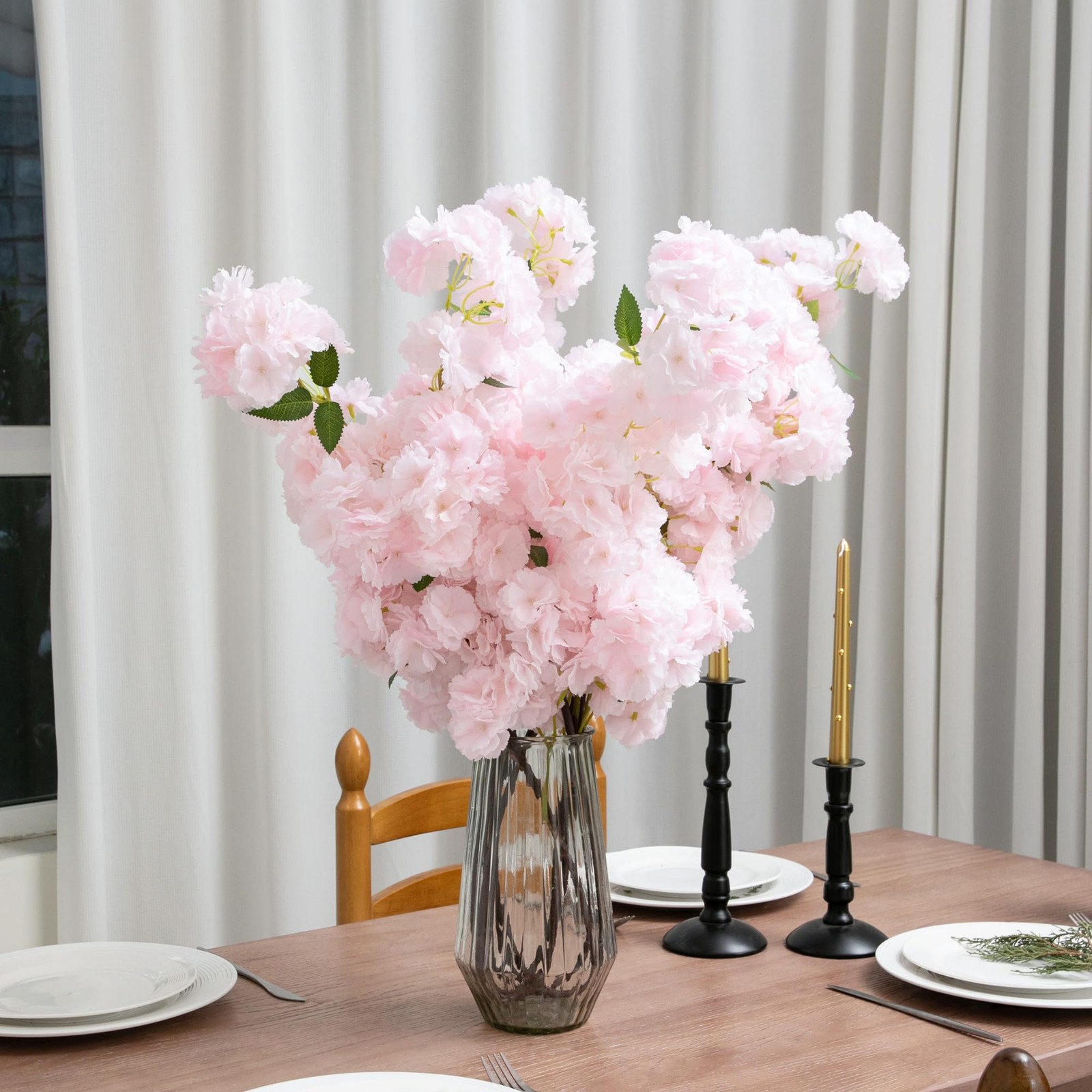 6 PCS 39-inch Cherry Blossom Artificial Flowers, Artificial Elongated Cherry …