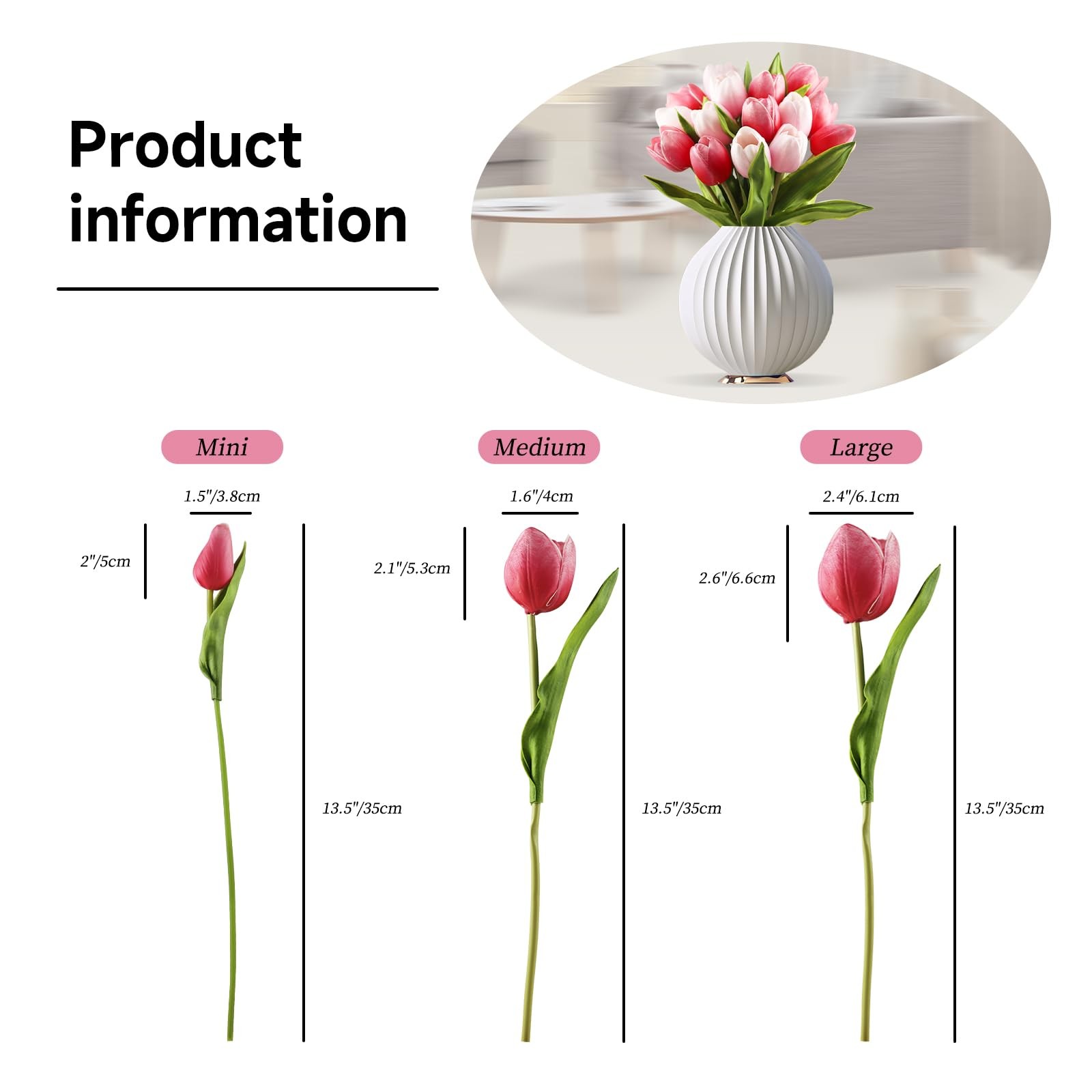 12pcs Multi Pink Real-Touch Tulips, Large, Wedding, Bridal Bouquet, Centerpiece