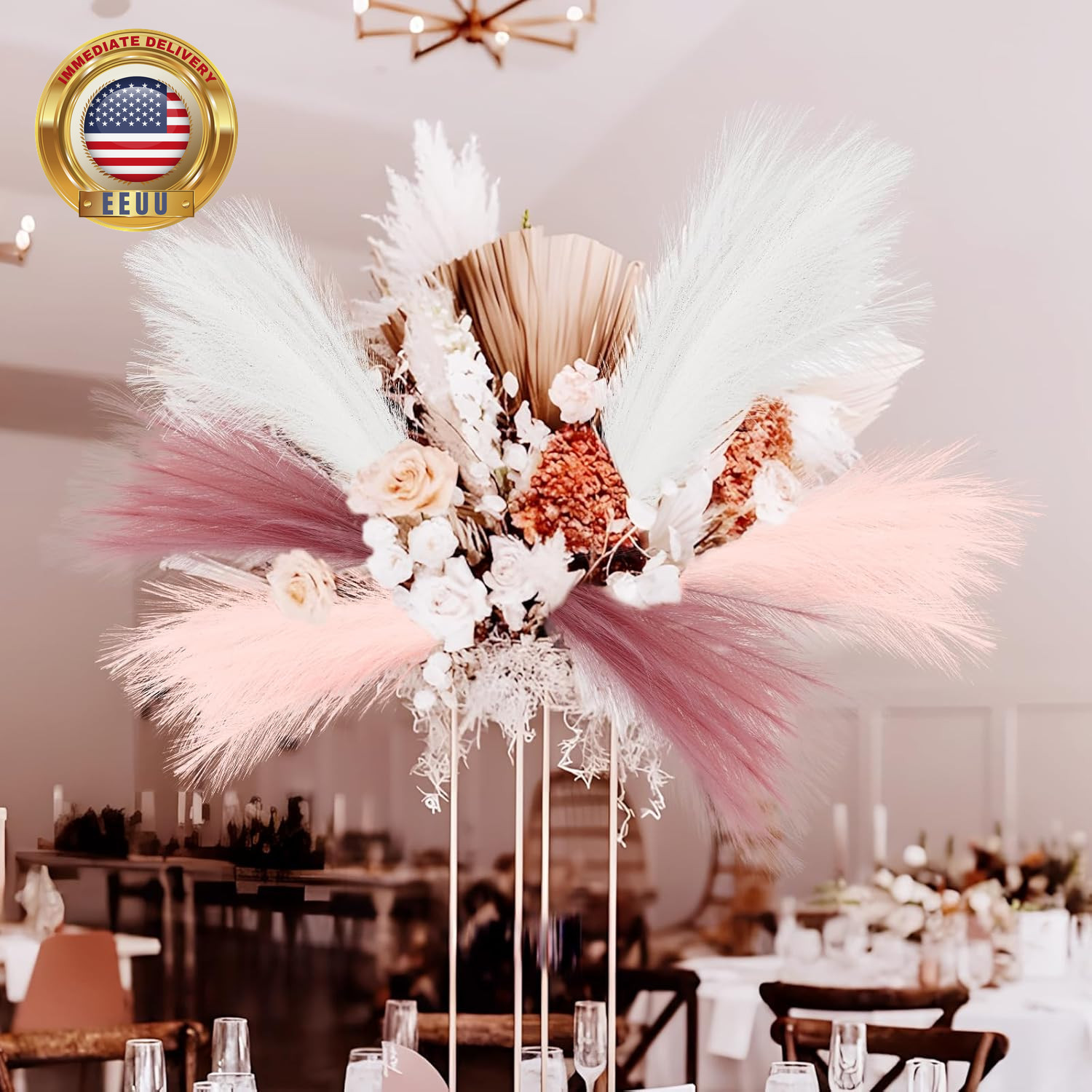 30Pcs Pink Faux Pampas Grass, 21.6In Fluffy Artificial Colored Pompas Grass Shor