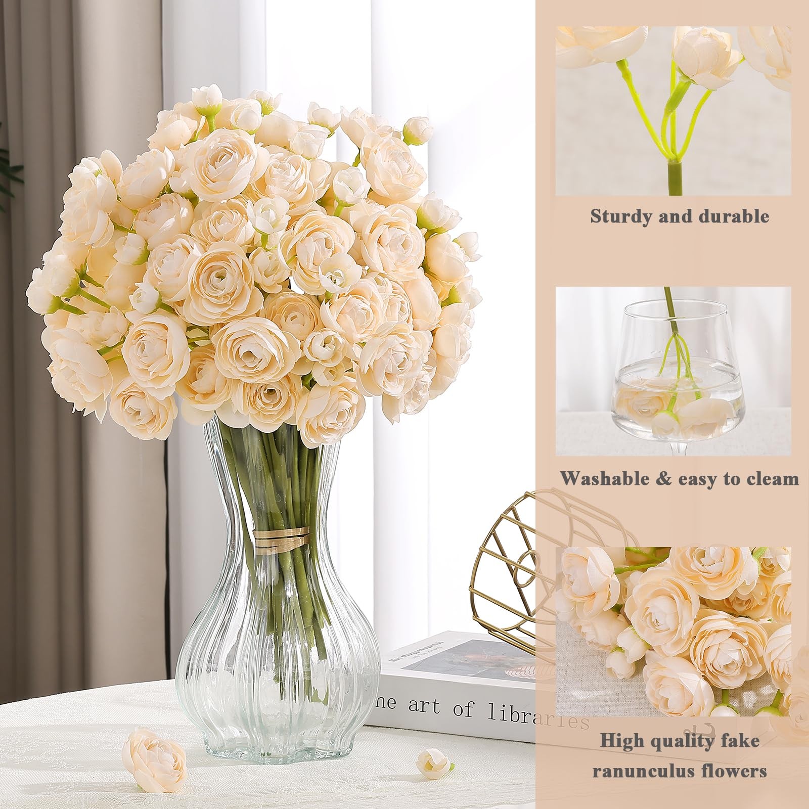 20 PCS Creamy Mini Ranunculus Artificial Bulk Flowers DIY Bouquet Centerpiece