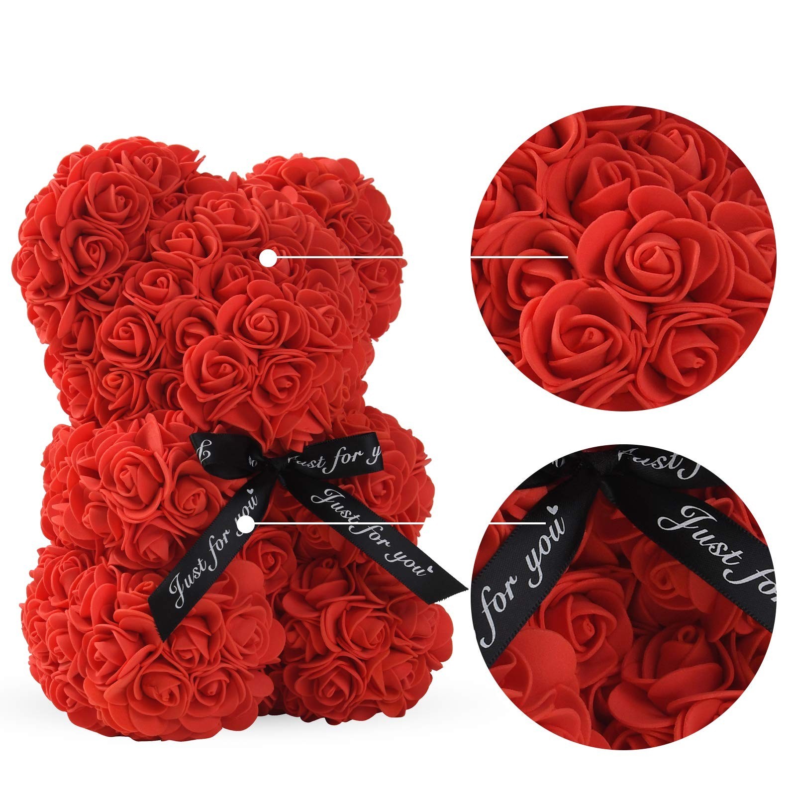 10″ Rose Teddy Bear – Artificial Flower Bear Gift for Wedding, Mother’s Day, Ann