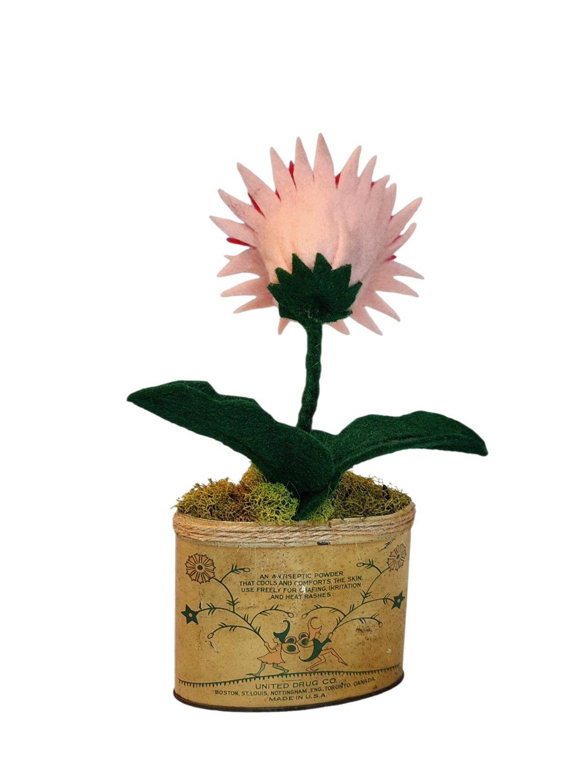 Artificial Felt Flower Arrangement in Decorative Pot/Tin, Green Pink Red Yellow