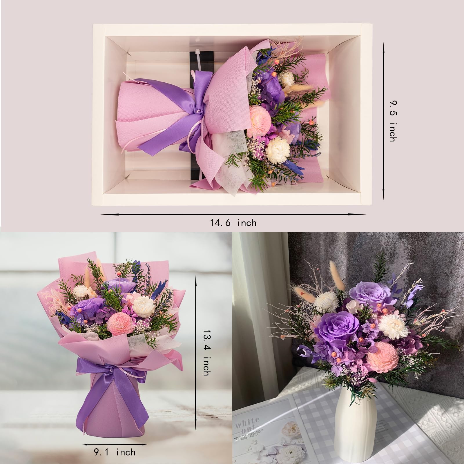 Forever Flower Gifts Her Romantic Preserved Rose Bouquets Anniversary Lilac