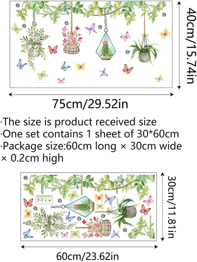 Potted Plant Window Clings Flower Catcus Hanging Vines Glass Wall Decals Sticker