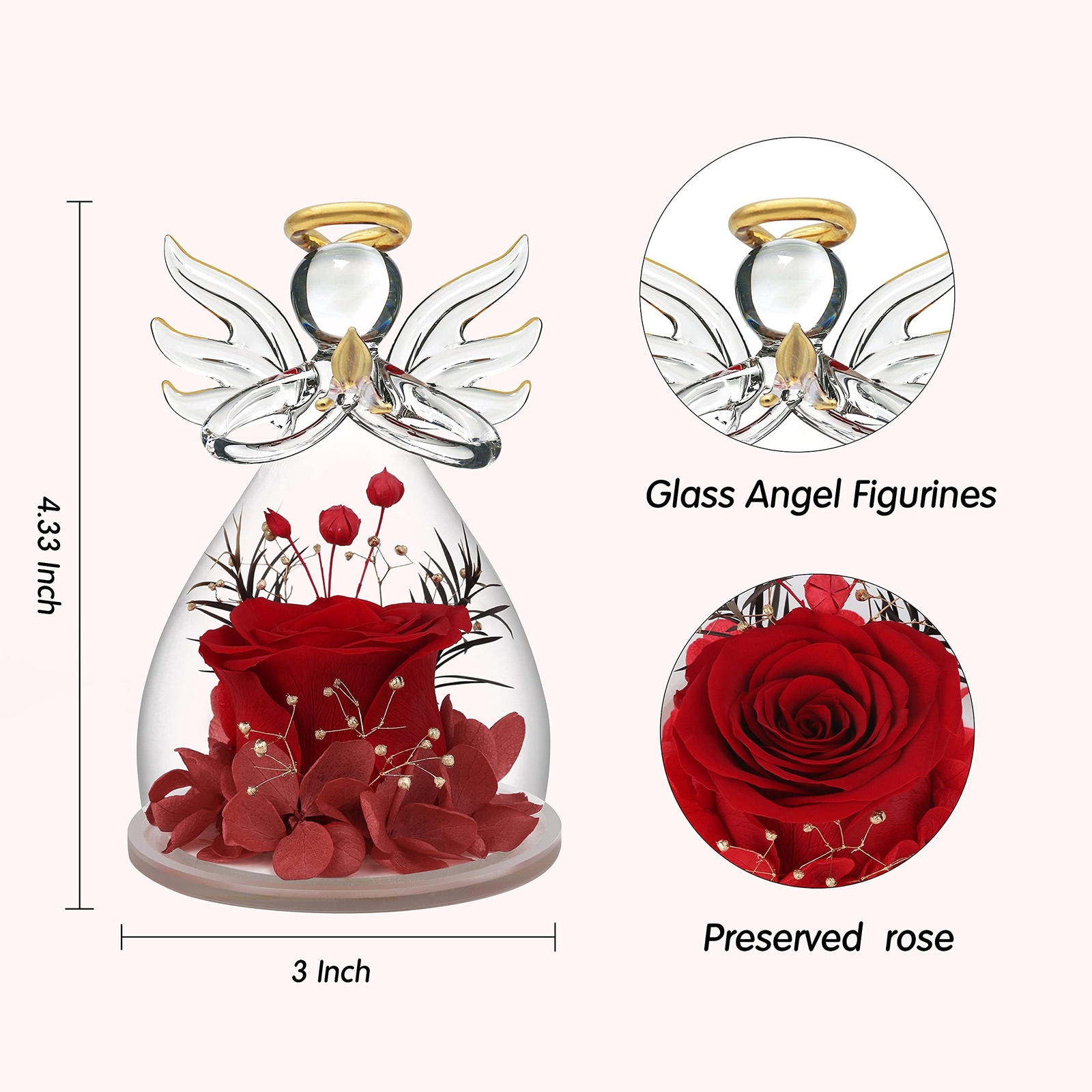 Preserved Flower Rose Gifts in Glass Angel Figurines,Birthday Gifts for Women…