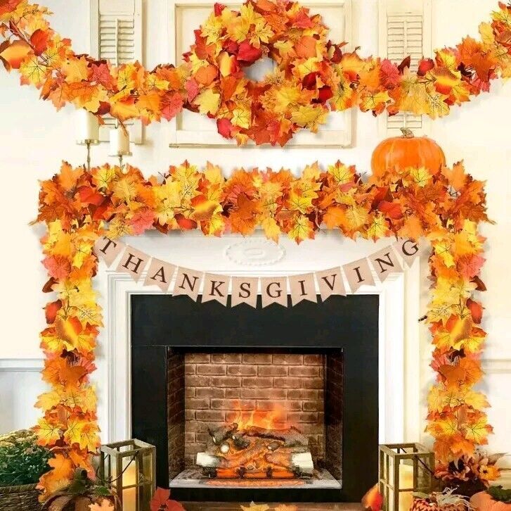 32ft Fall Garland Maple Leaf 5 Pack Autumn Hanging Vine Decor Thanksgiving