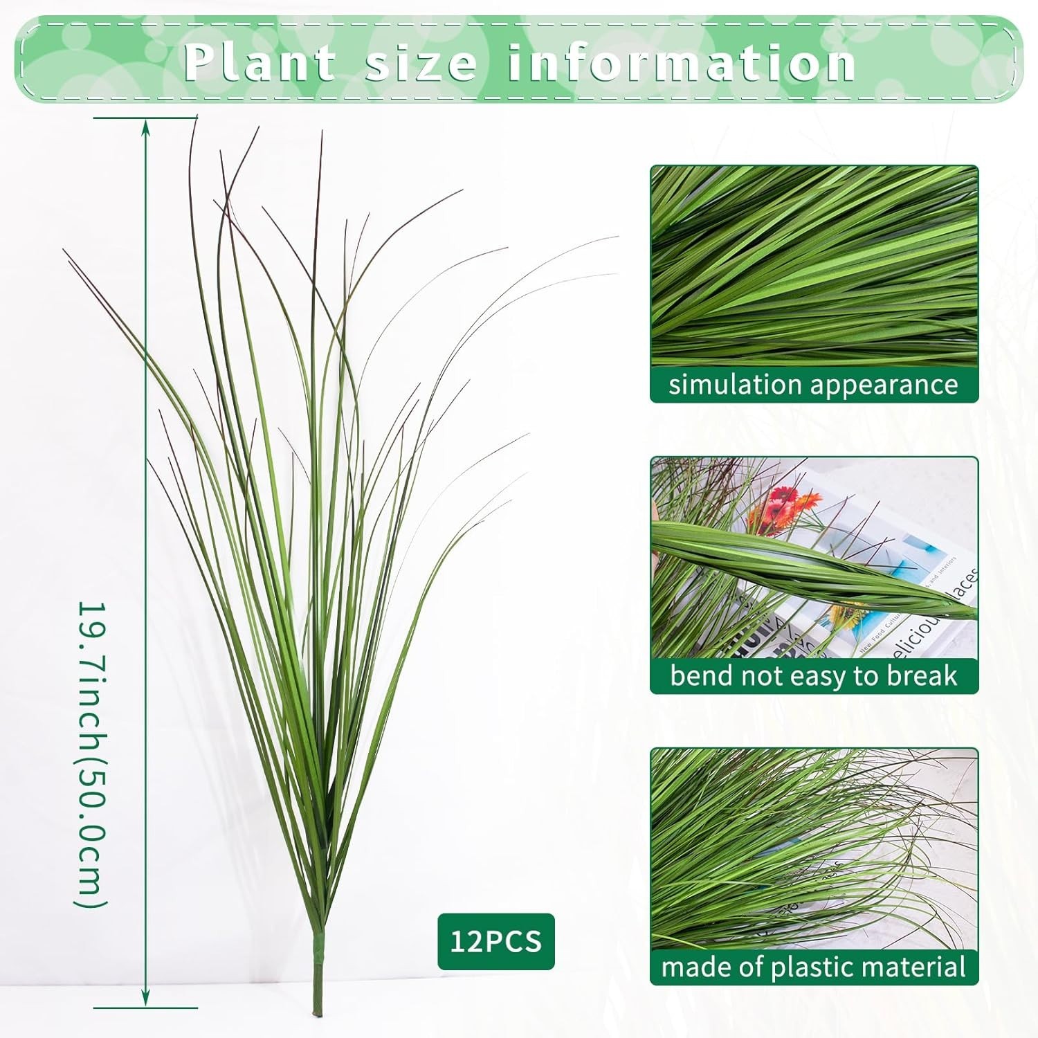 12Pcs Artificial Grass Plants, Faux Shrubs Wheat Grass, Artificial Tall Grass…