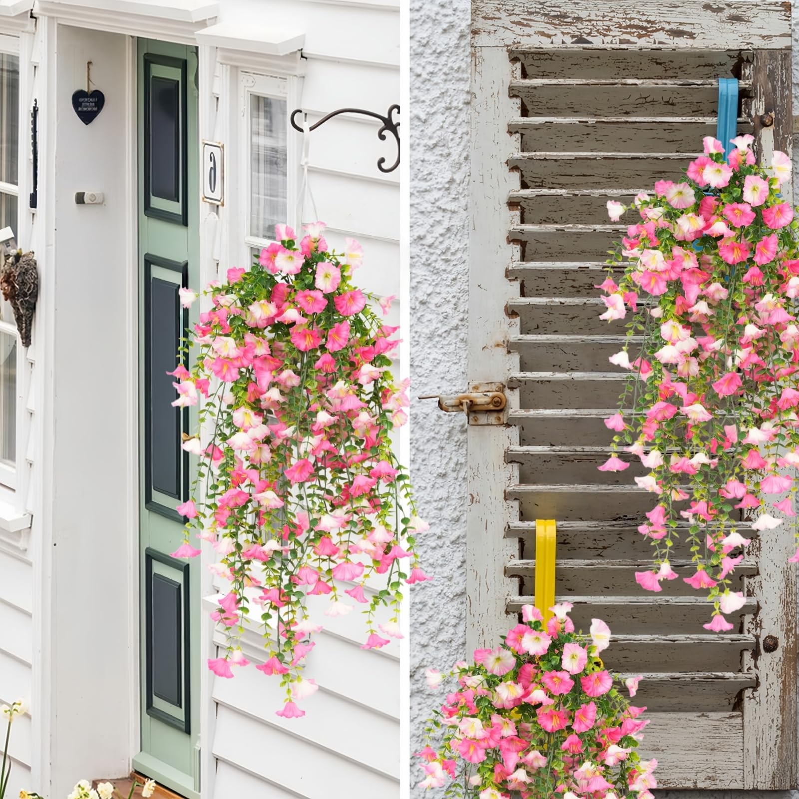 Outdoor Hanging Flowers Artificial Plants, 4PCS Fake Hanging Flowers UV Resis…