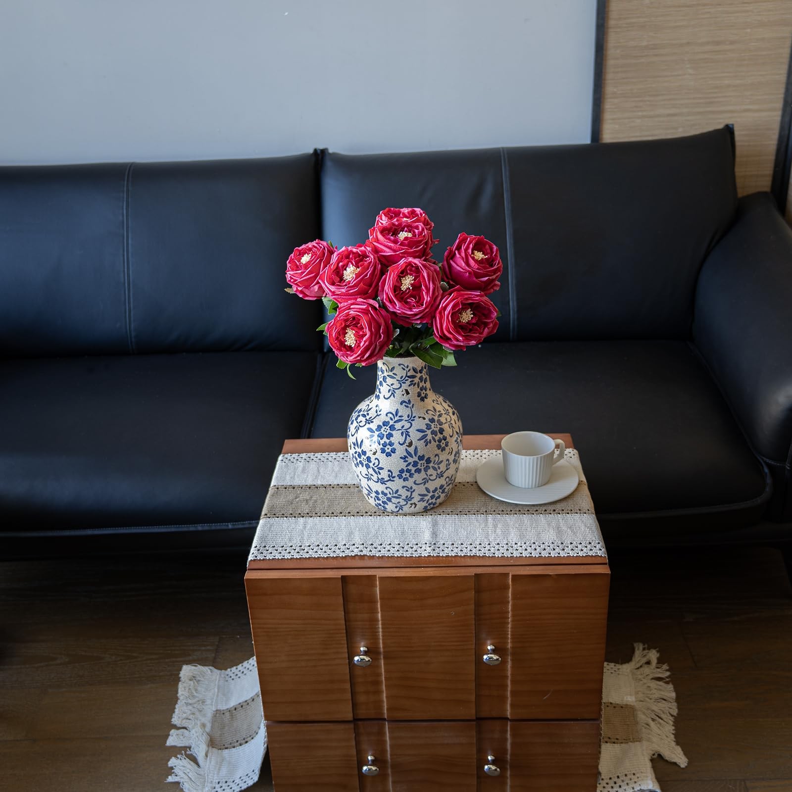 Soft Touch Artificial Roses and Peonies, 4 Stems Faux Latex Flowers for Vase,…