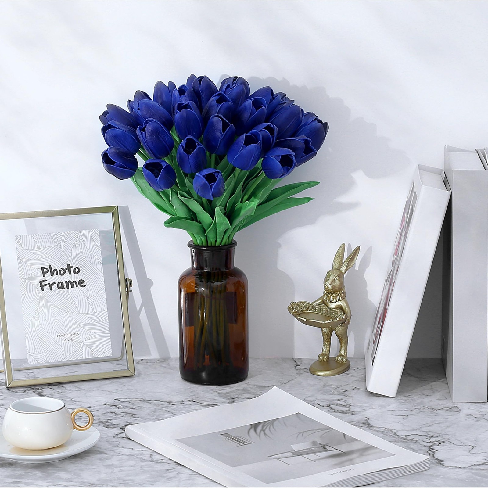 15pcs Blue Tulip Artificial Flowers for Home Decor, Wedding Bouquets &