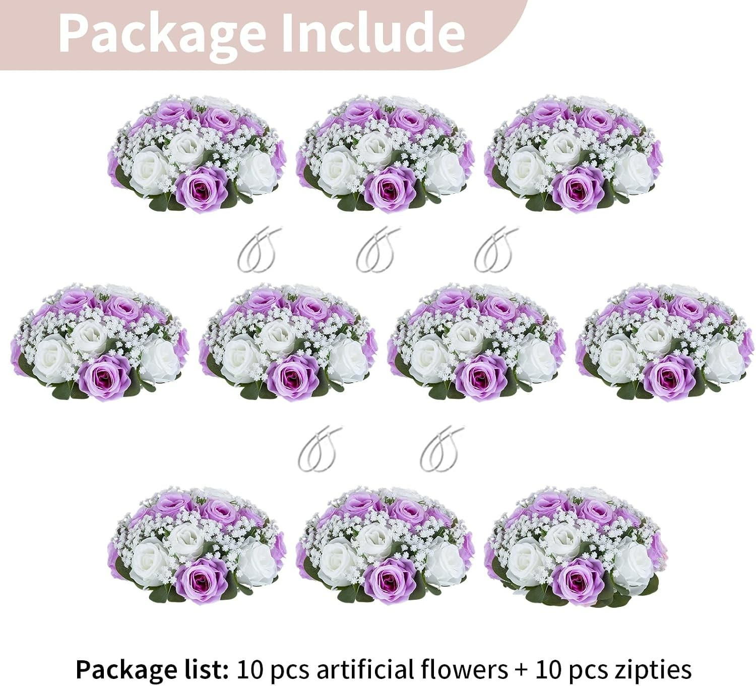 NUPTIO Flower Balls for Table Centerpieces: Purple & White Artificial Rose