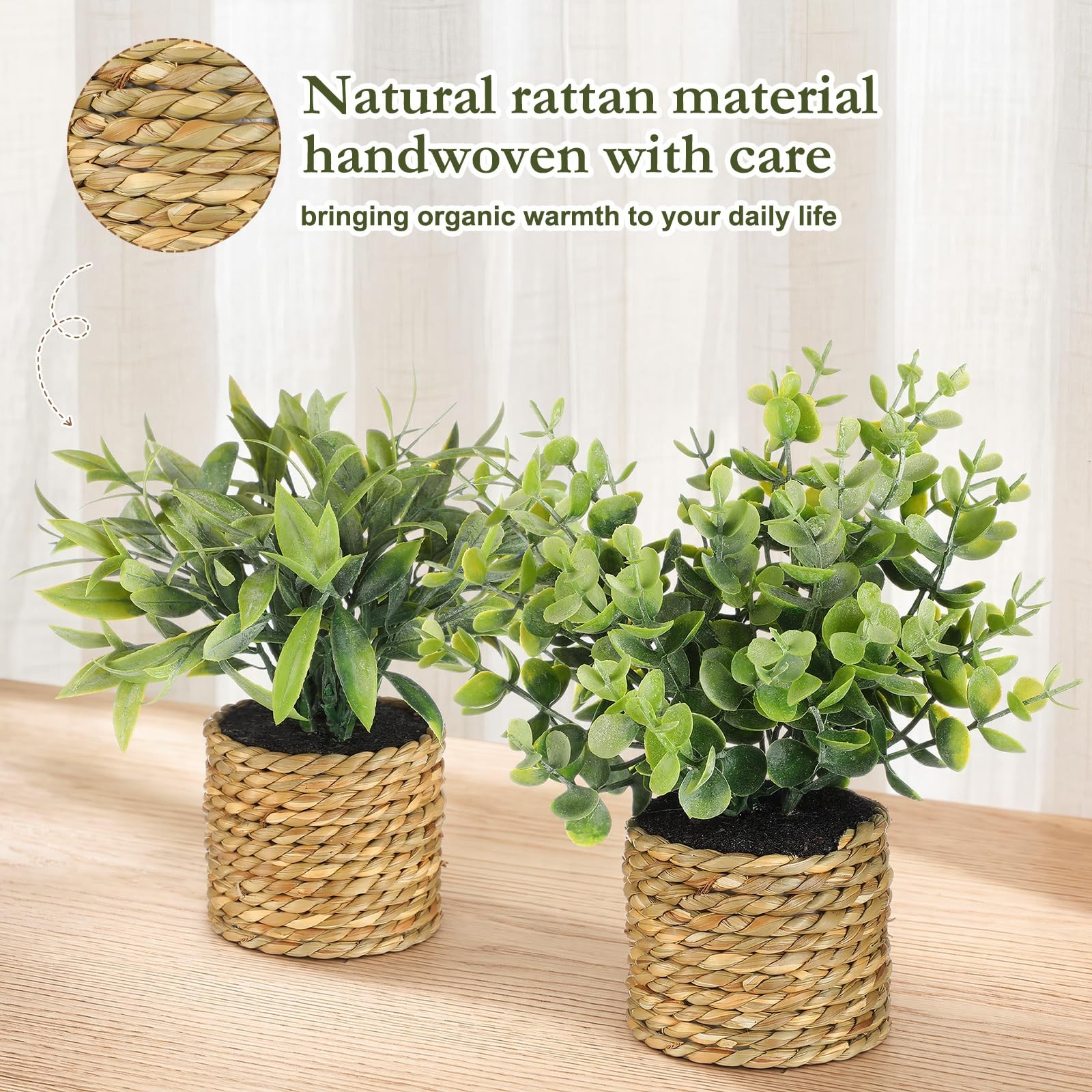 Eucalyptus 6 Pack Small Fake Plants Artificial Plastic Plants in Pots Woven P…