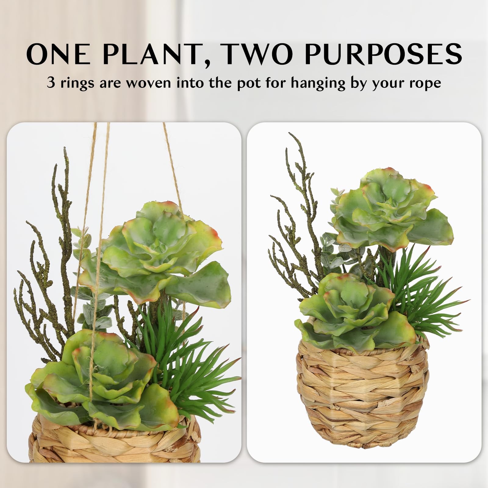 10 Inch Large Artificial Succulents Plants Wooden Pots Faux Potted Desk Decor