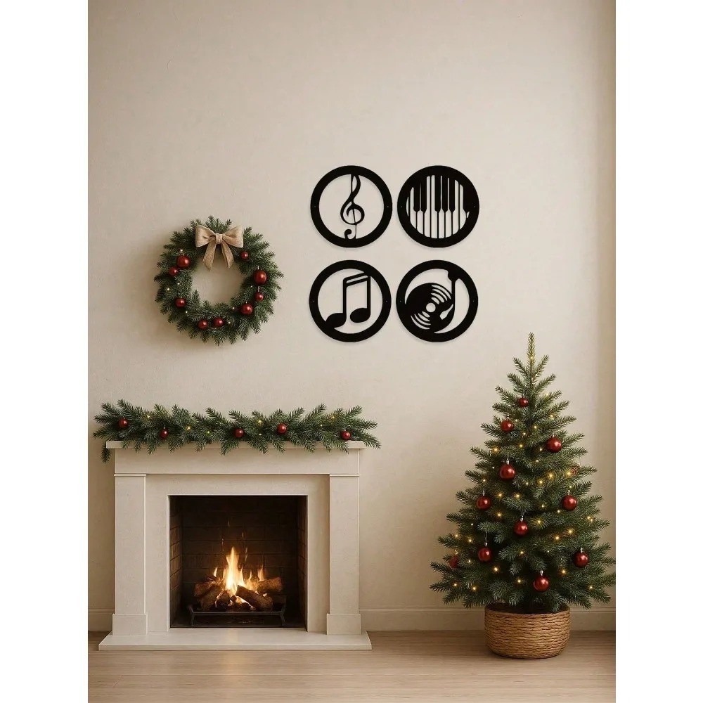 4-Piece Music Note Black Iron Metal Wall Art Set – Vintage Home Decor