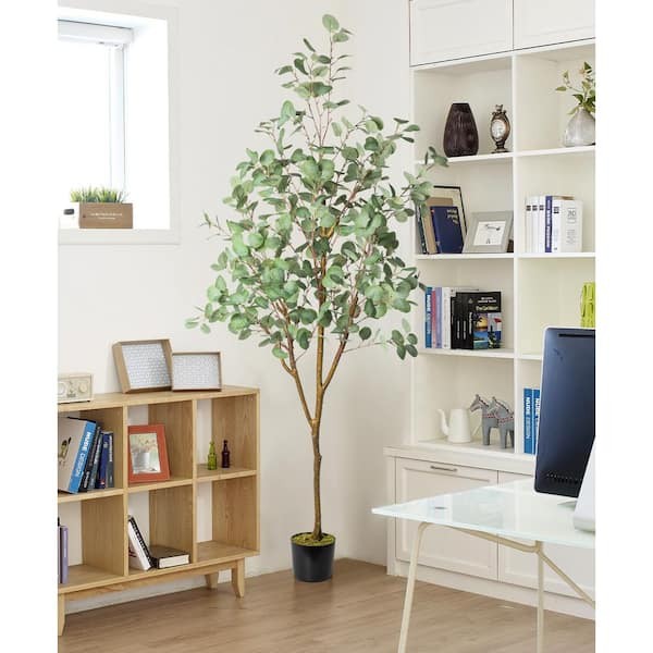 HOMLUX 71in. Eucalyptus Artificial Tree w/ Vivid Trunks in Woven Seagrass Basket