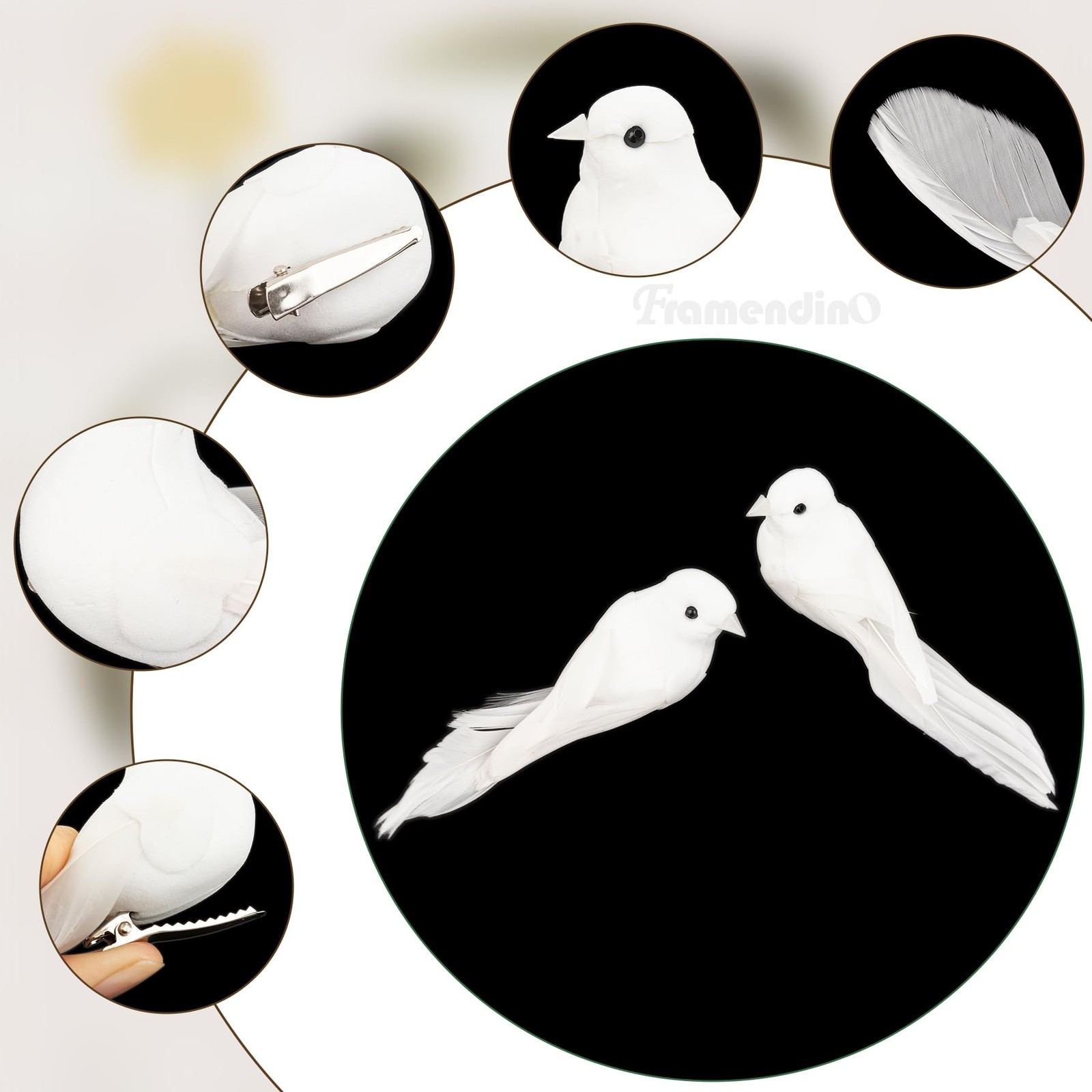 2 PCS Artificial Simulation Foam Feathered White Dove Bird Decor Ornament