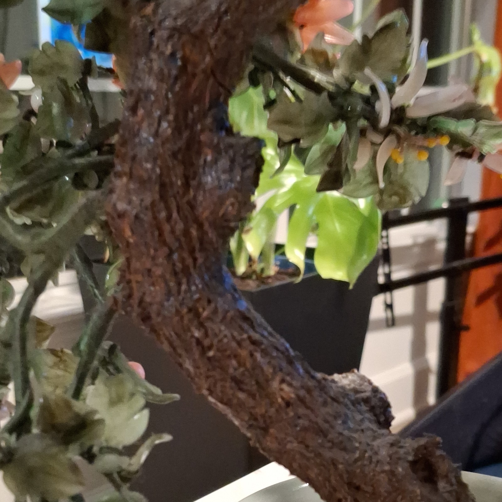 Vintage XLarge Chinese Jade Quartz Bonsai Tree Celadon 19×36” CHERRY Blossoms.