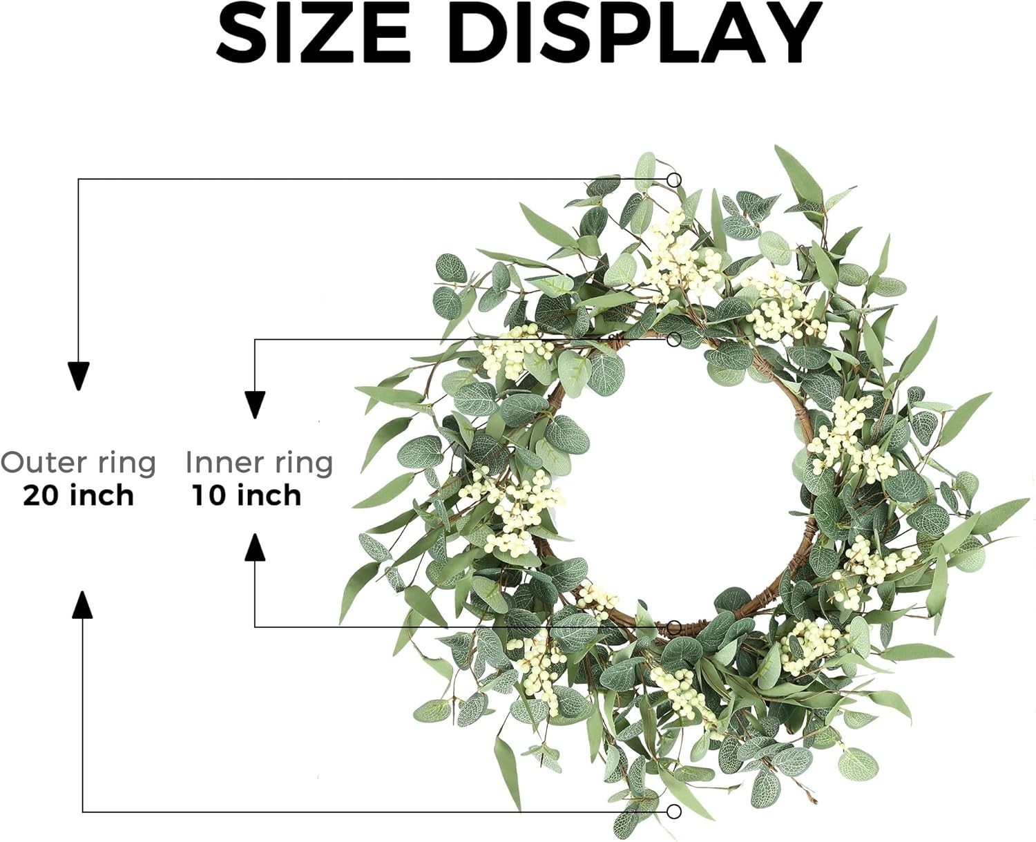 Lifelike 20” Eucalyptus Wreath with White Berries – All-Season Home Decor