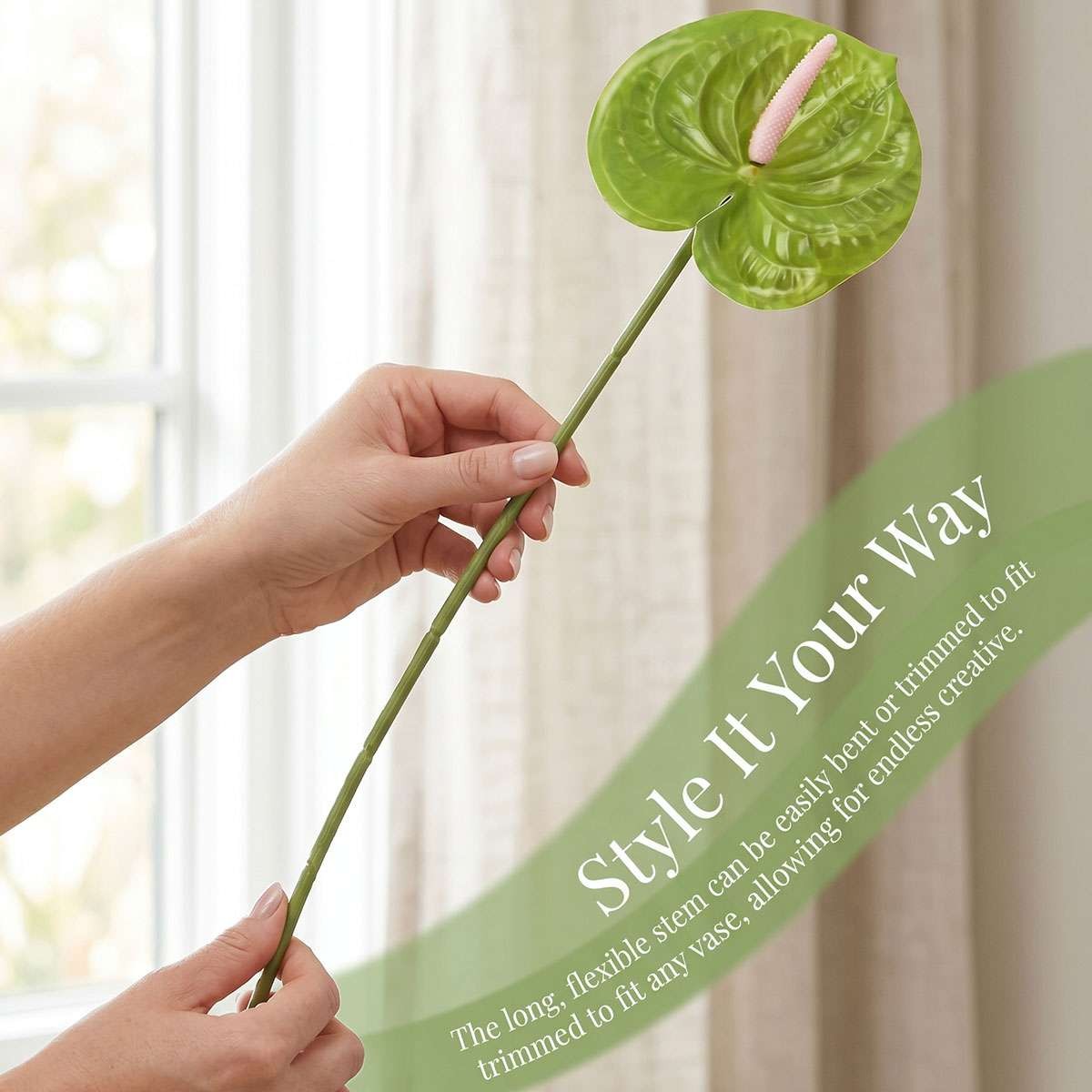 Artificial Anthurium Flowers Fake Flamingo Lily Single Stem Bouquet Table Decor
