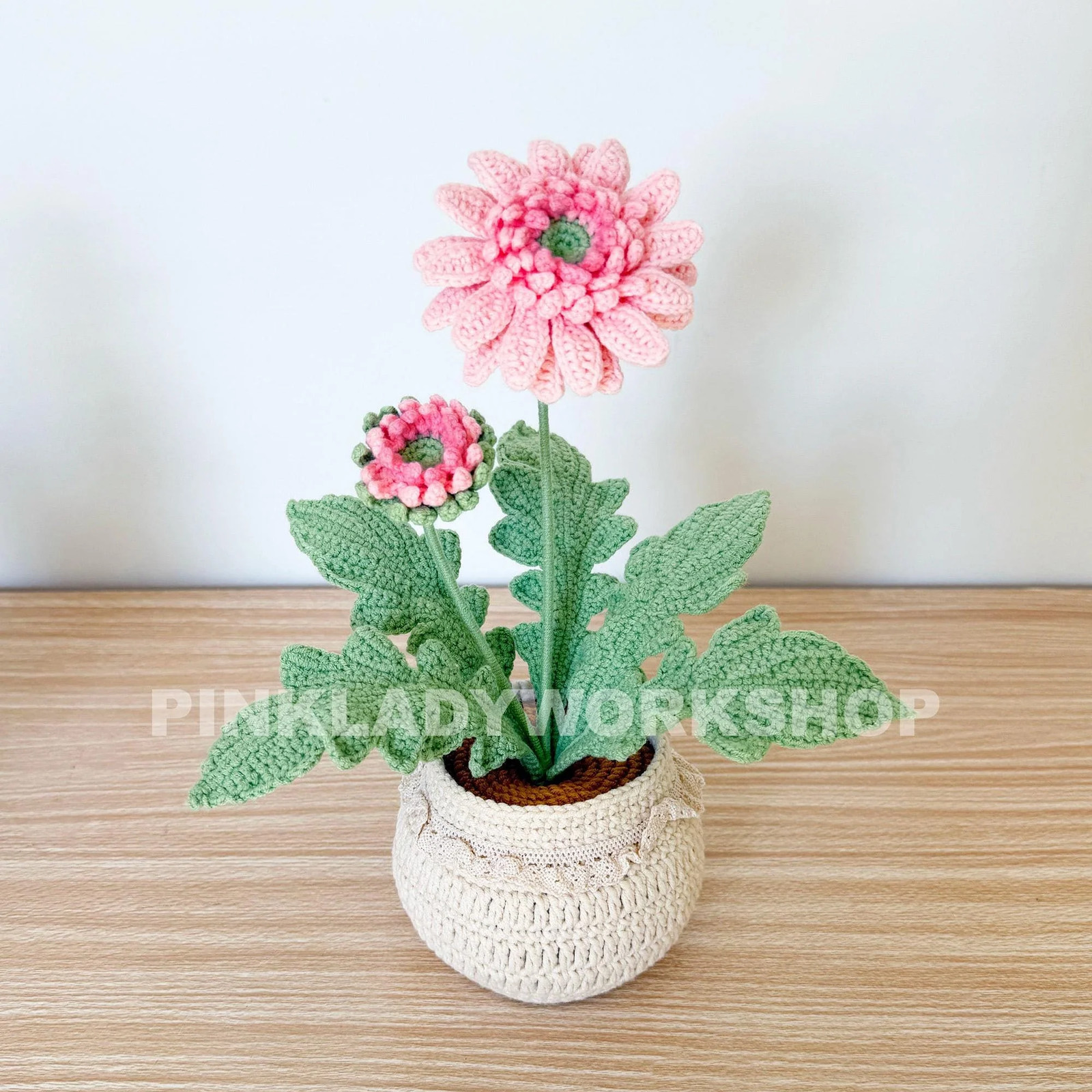 Handmade Crochet Daisy Pot: Gerbera Flower Arrangement