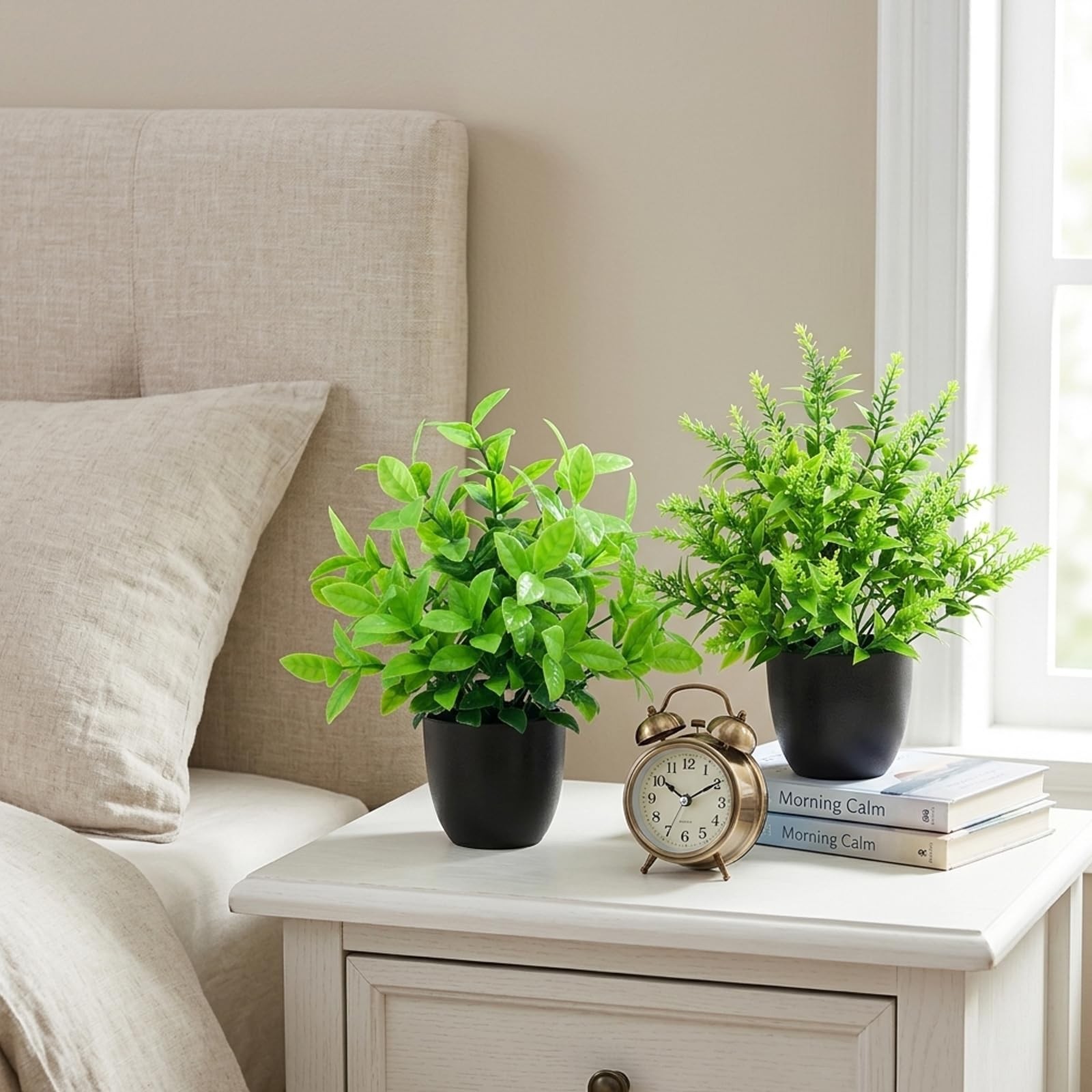 2 Pack Mini Potted Artificial Greenery Decorations For Bathroom Office Home