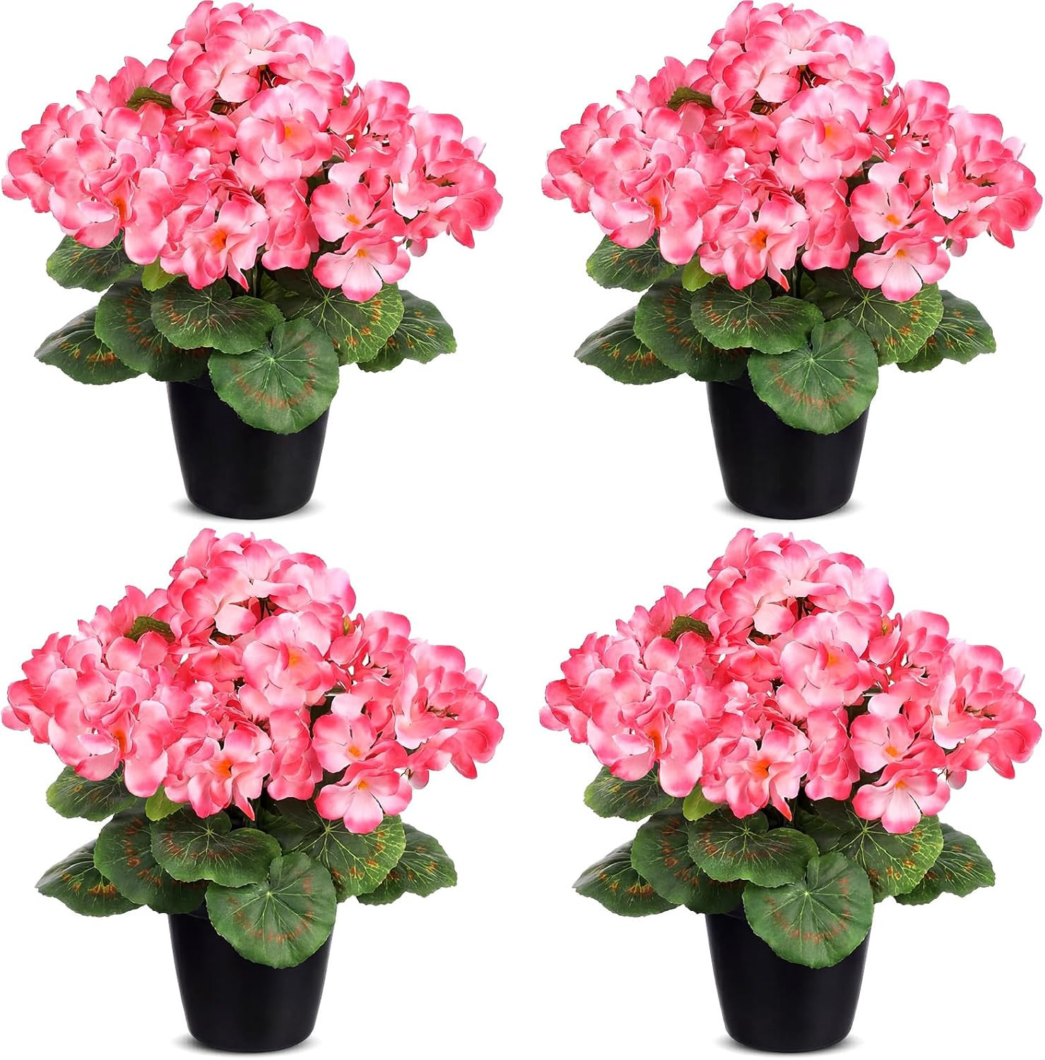 4 Pack UV Resistant Pink Artificial Geraniums for Home & Garden Decor