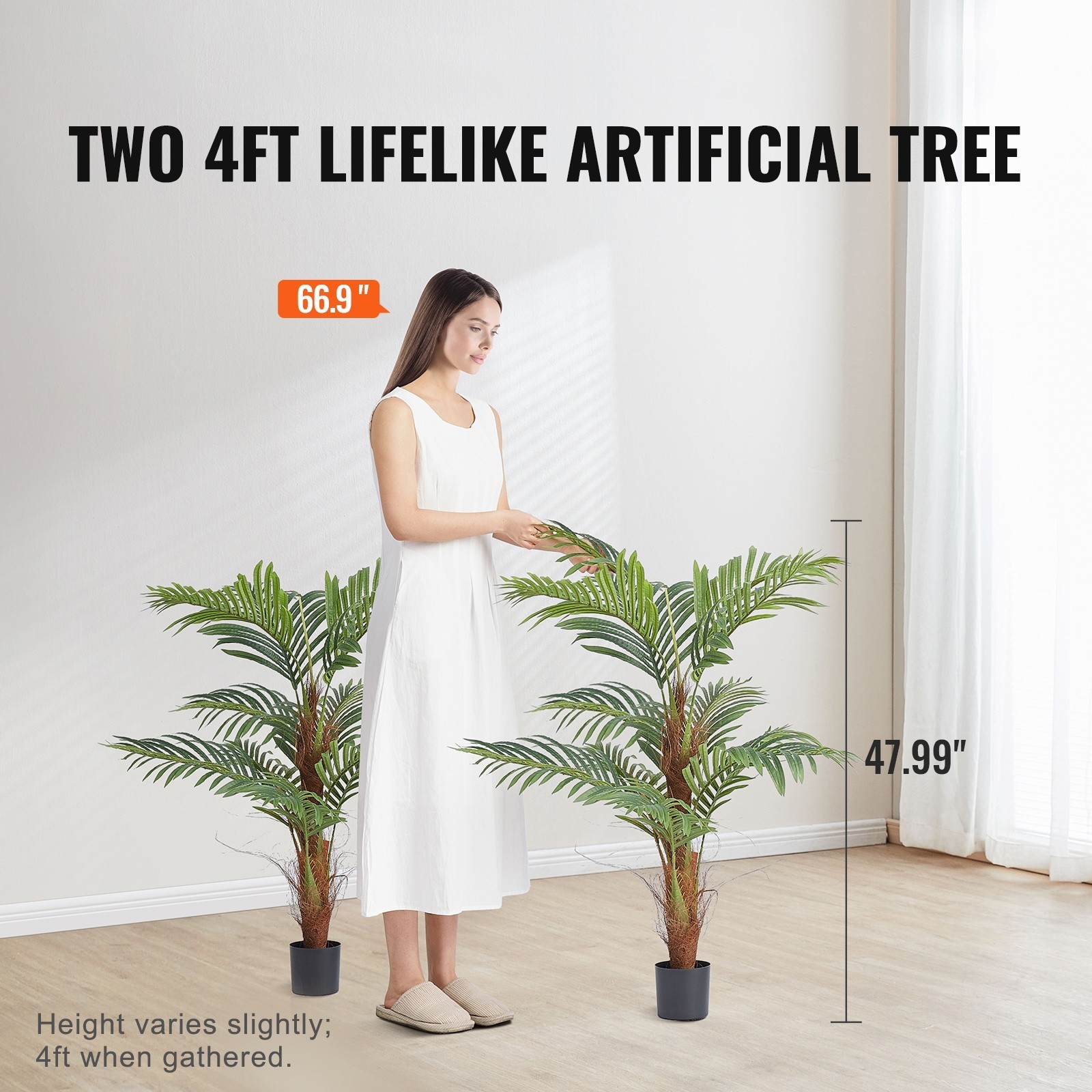 Artificial Palm Tree, 4 FT Tall Faux Plant, Durable PE Material & Stable Base