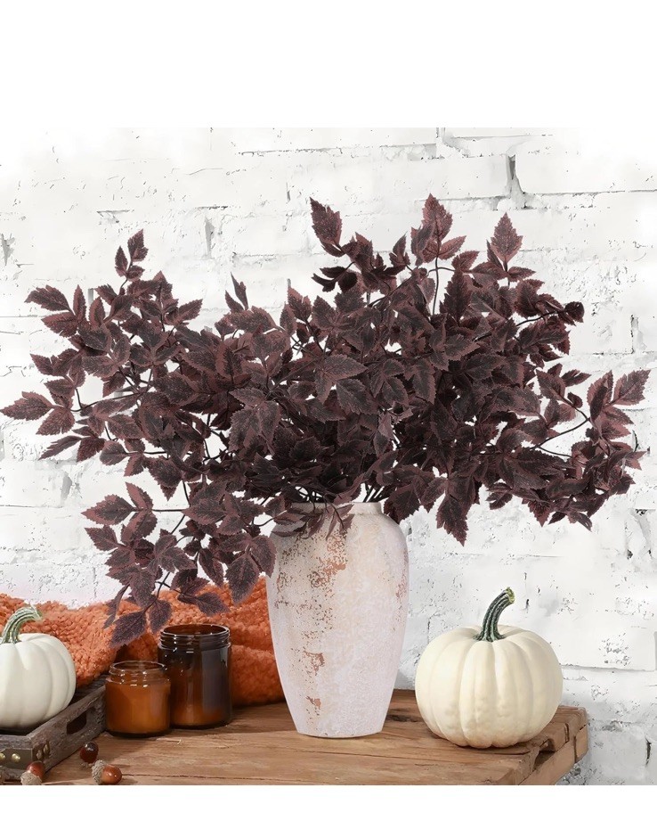 8 Pcs Artificial Cimicifuga Leaf Spray, 23″ Faux Burgundy Greenery Branch