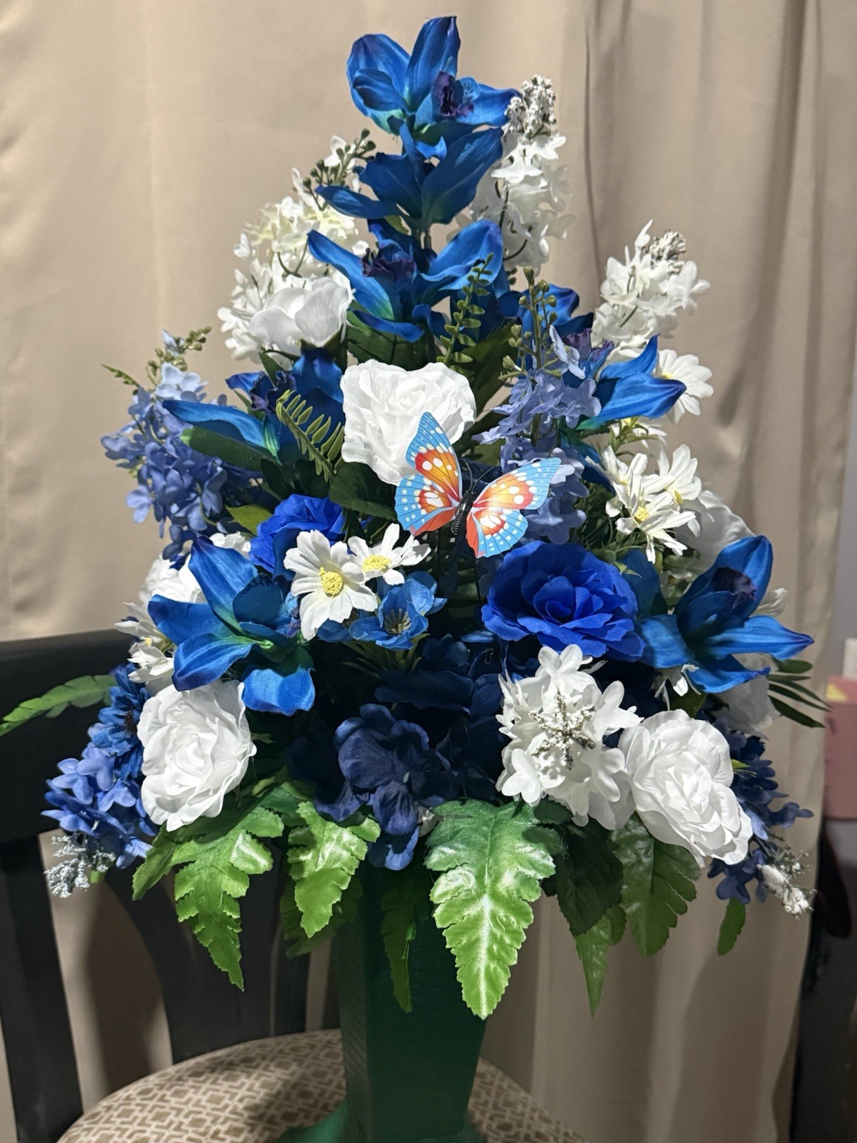 Cemetery Flowers Sympathy Grave Artificial Arrangement For Grave Blue Orchid