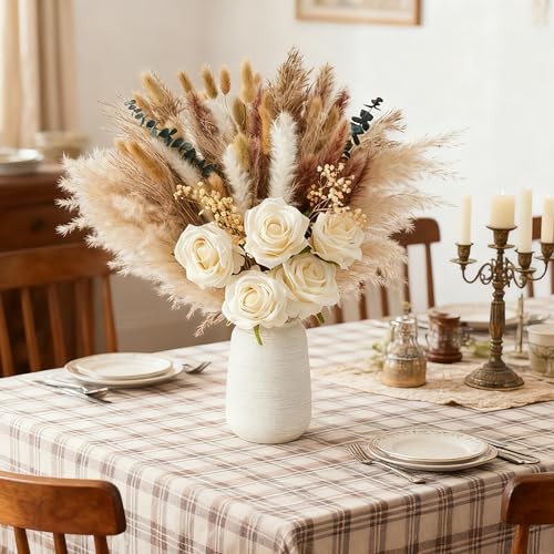 100pcs Artificial Flowers Arrangement with Vase, Fake Flowers Silk Roses in