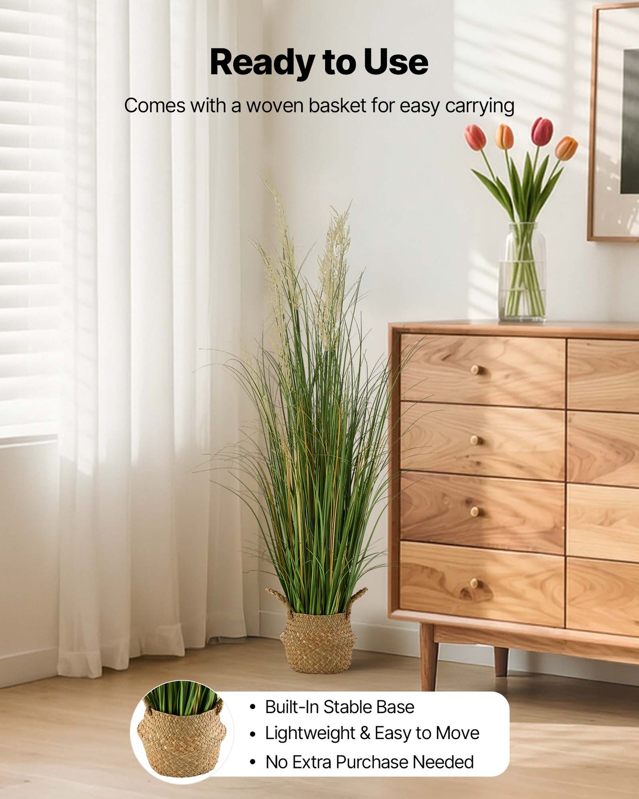 VEVOR Artificial Grass Plant 47 Inch Reed Flower Grass In Pot Green 1 Pack