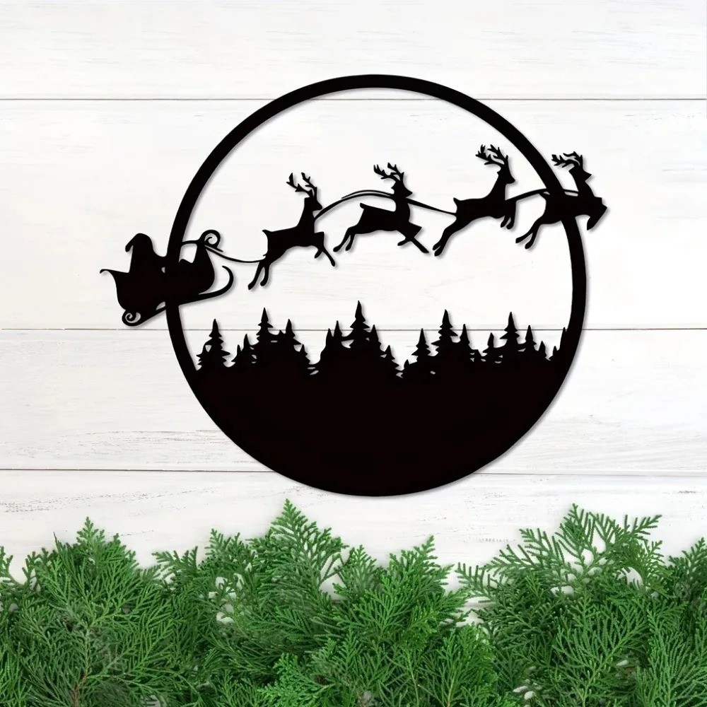 Large Round Merry Christmas Metal Wall Sign – Festive Home Decor