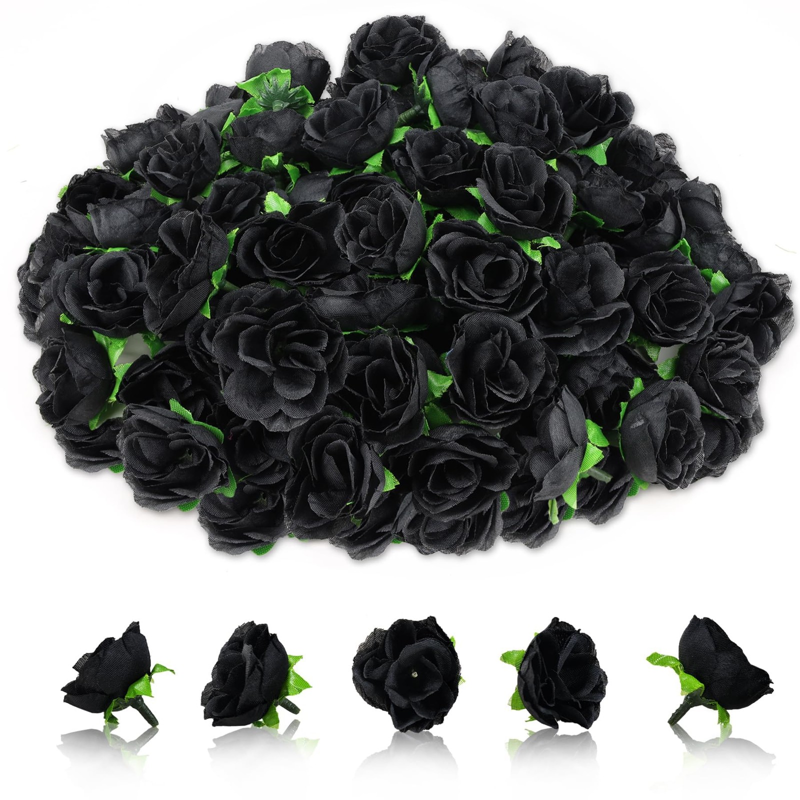 100 Pcs Black Roses Artificial Flowers Bulk 1.3 Inch Fake Mini Silk Heads