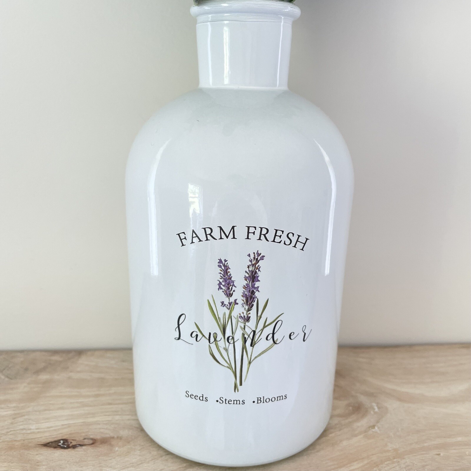 Handmade Artificial Purple Lavender Arrangement In Milk Glass Vase