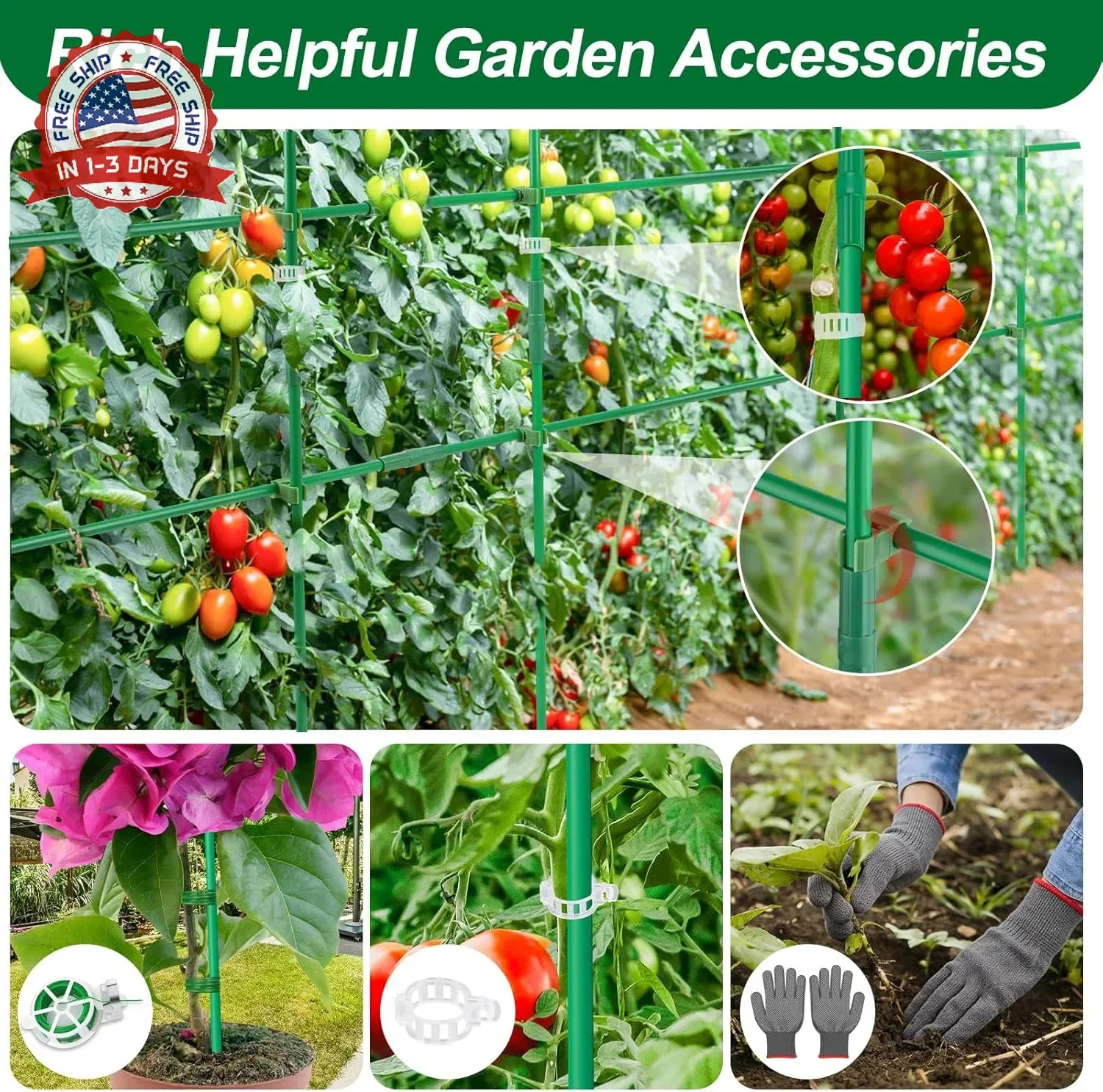 310PCS Garden Stakes Set with 100PCS 16 Inch Fiberglass Plant Sticks and Stake A