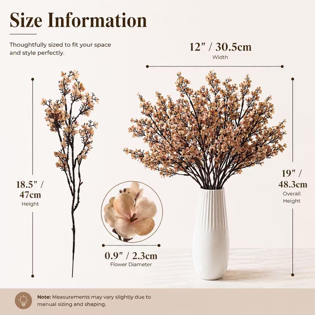 6 Bundles Light Brown Artificial Babys Breath Flowers Silk Gypsophila 18.5 In