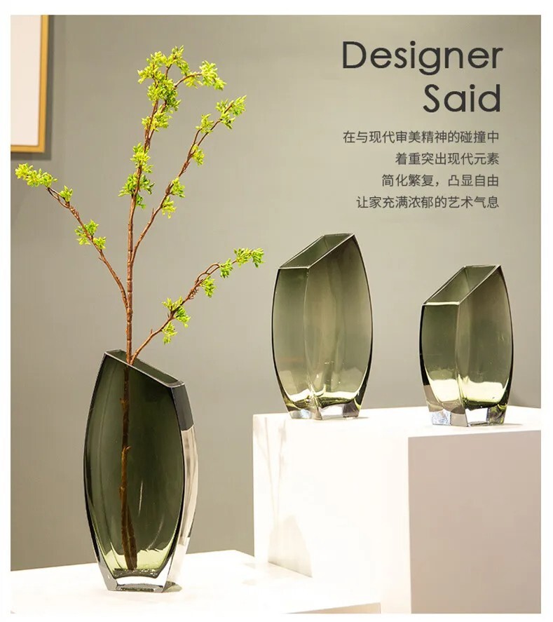 Square Transparent Glass Vase Nordic Luxury Ornaments Flower Arrangement