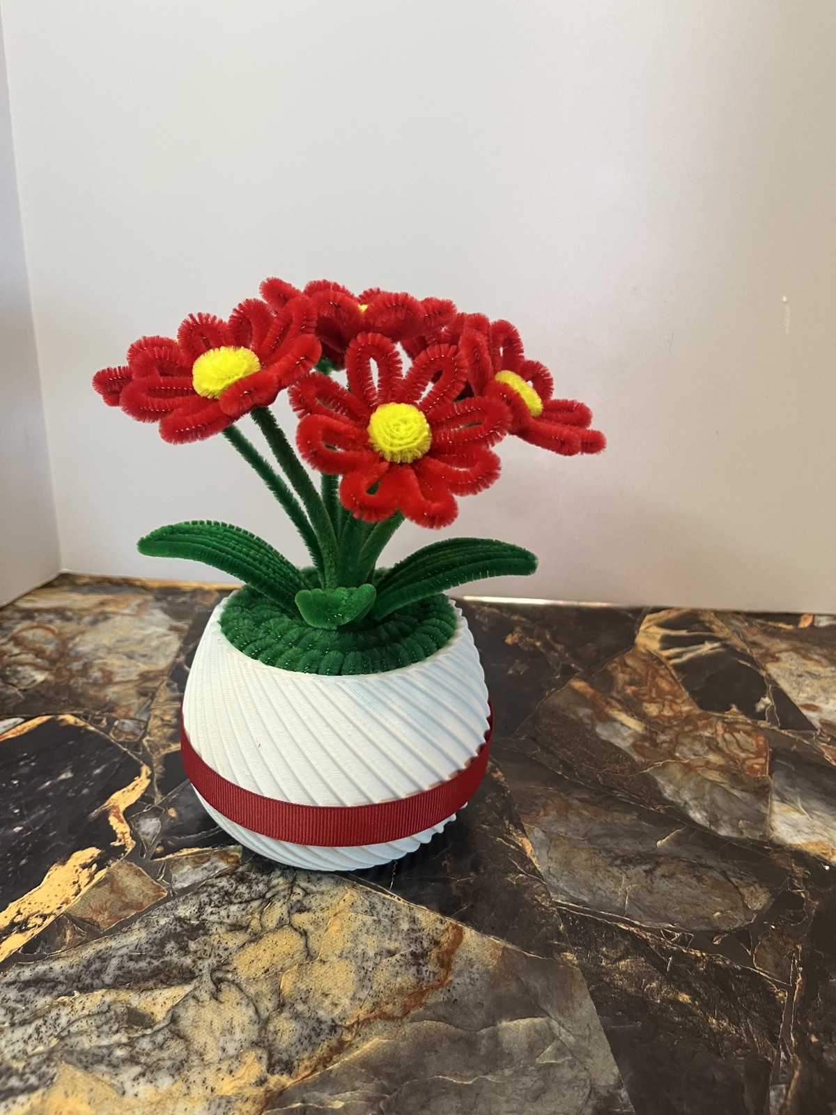 Red Velvet Pipe Cleaner Flower Bouquet – Handmade Craft in Pot