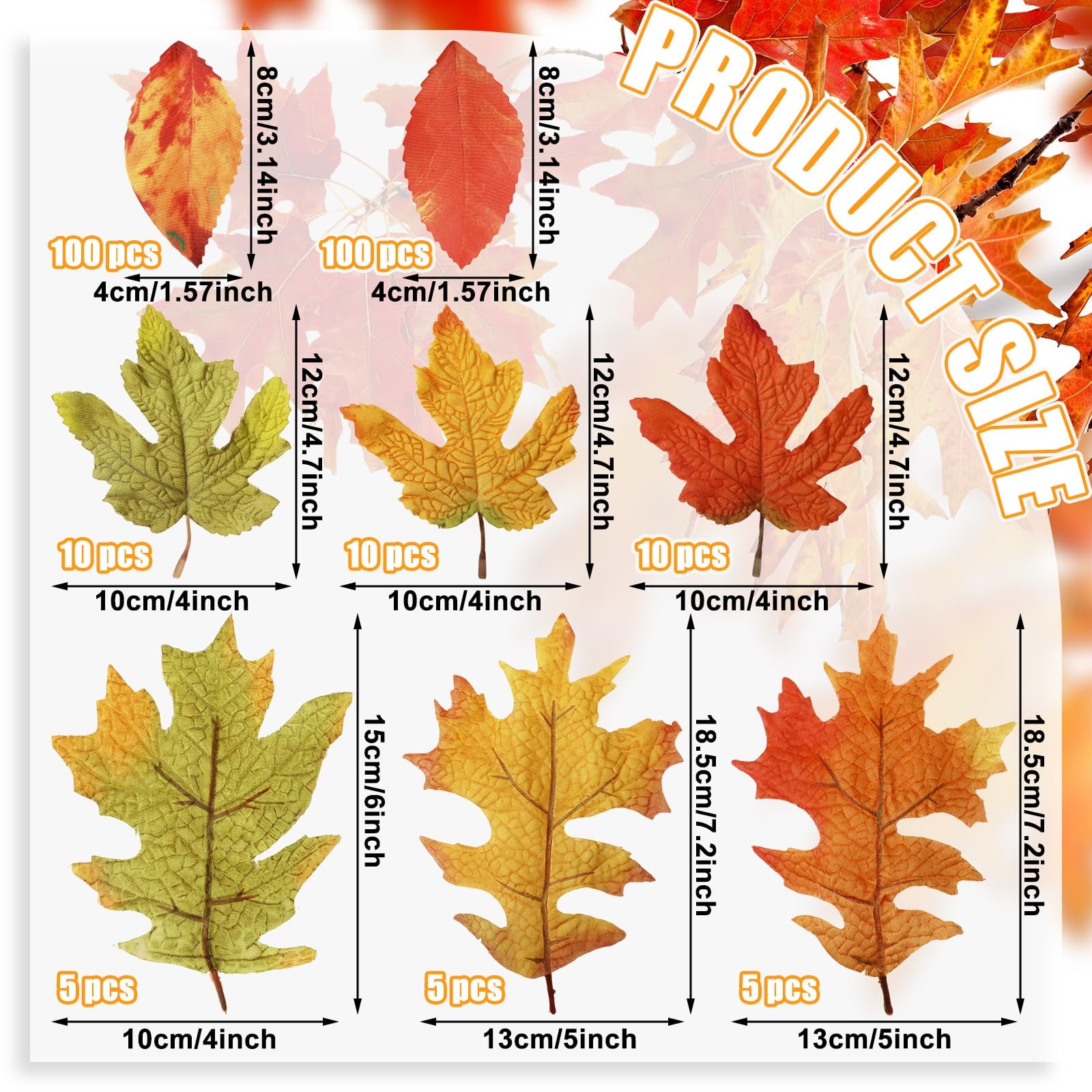 245 PCS Fall Artificial Maple Leaves Thanksgiving Harvest Faux Decor Fake Bulk