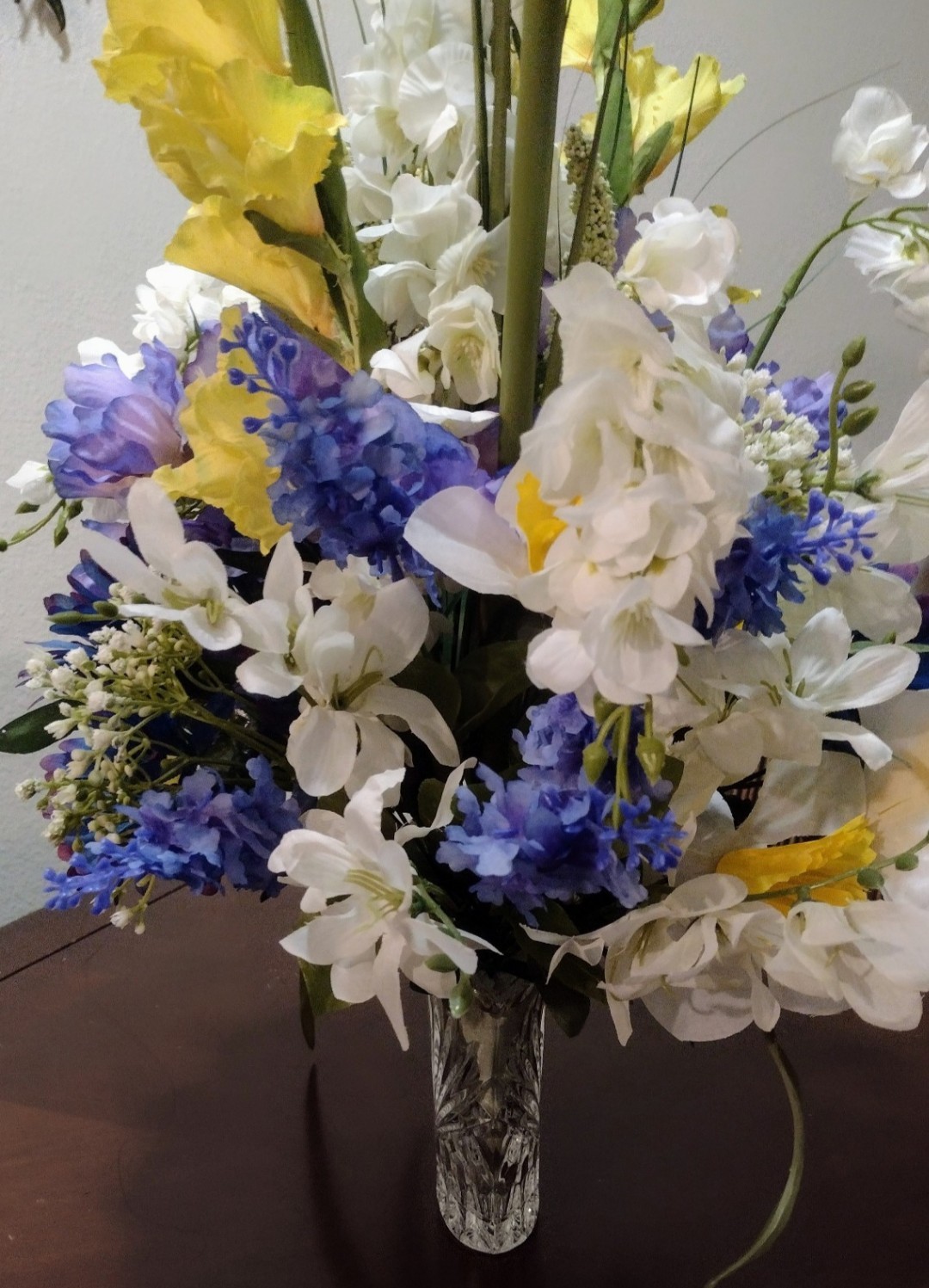 “Spring Fling” Multi-Color Silk Flower Arrangement in Crystal Vase