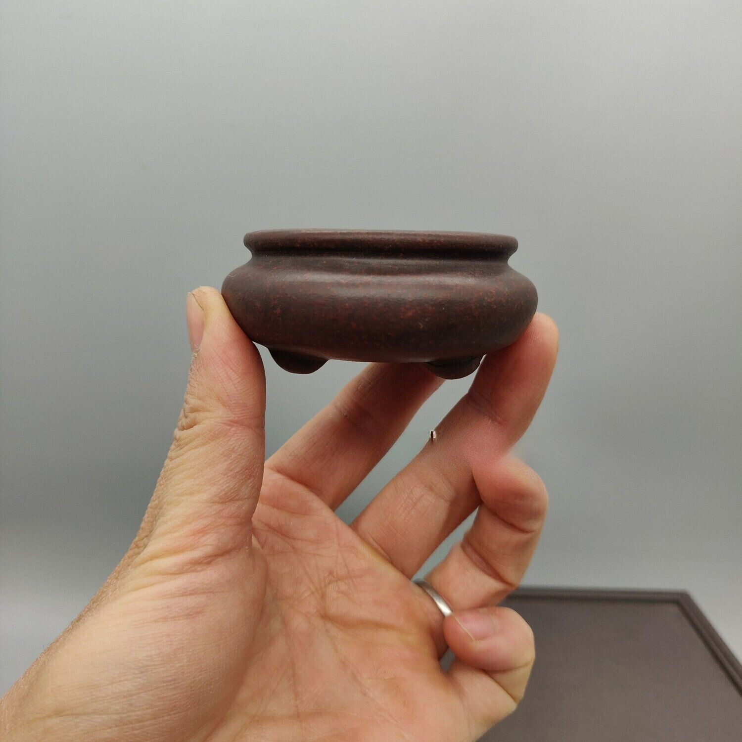 Dark Red Round Chinese Yixing Zisha Mame Bonsai Pot 2.25”x2.25”x1”