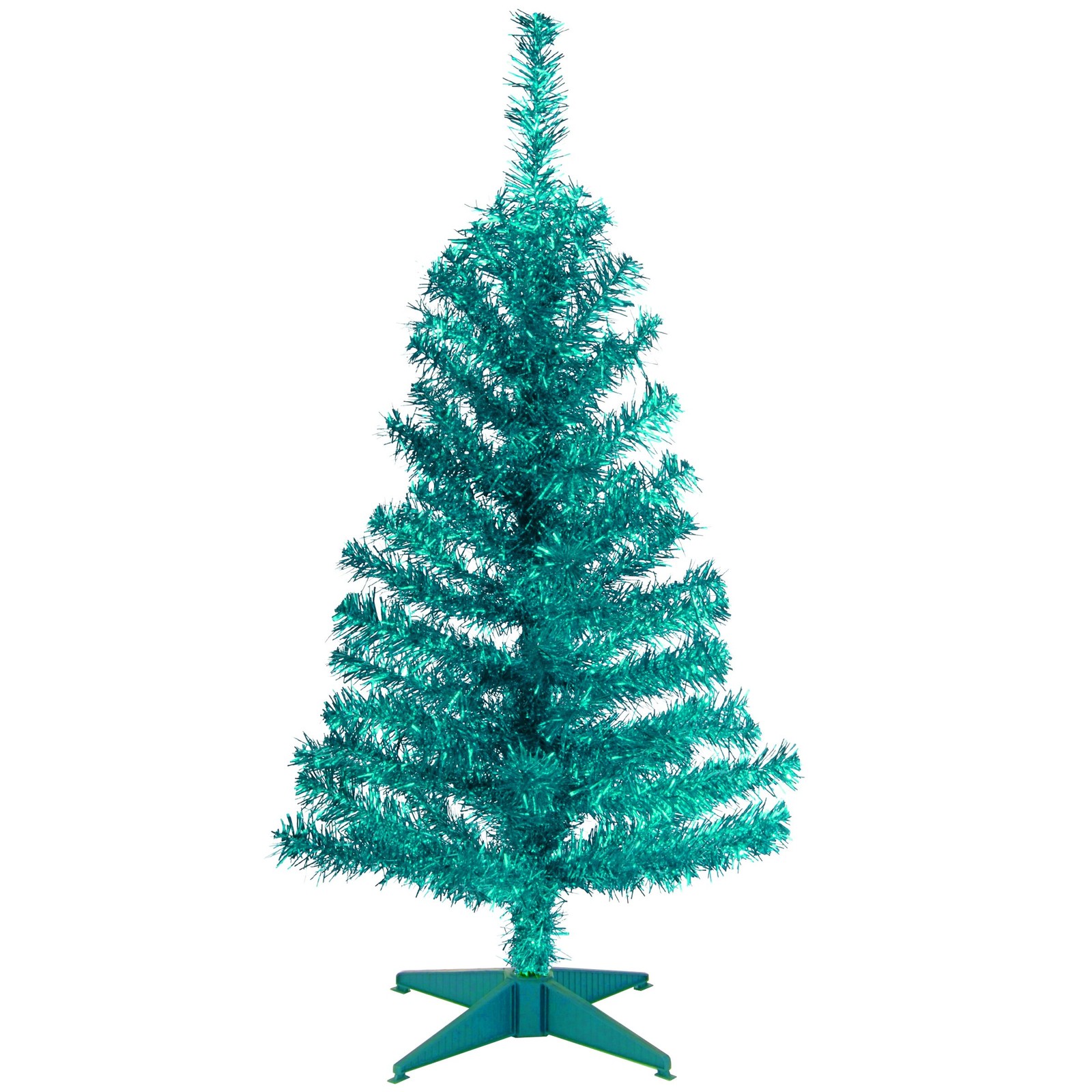 National Tree Company Artificial Christmas Tree, Turquoise Tinsel, Includes Stan