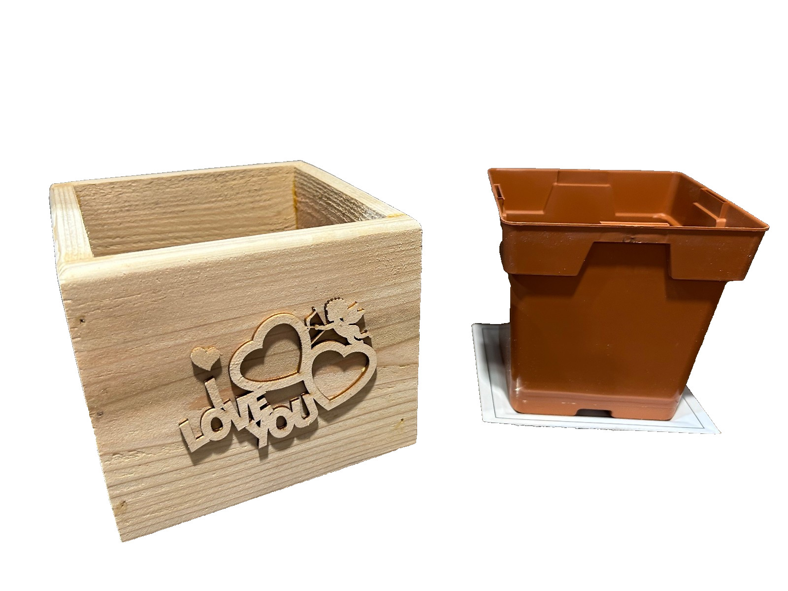 I love You Cedar Wood Planter Box Sunflower W/ Liner 6.5″ x 5.5″ no Plants