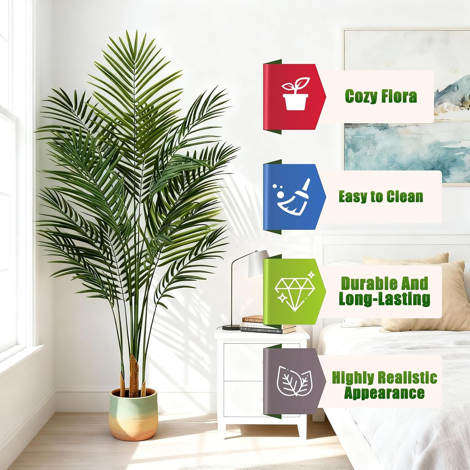 Artificial Palm Tree Indoor 5ft, Large Fake Tropical Areca Palm Tree with 13 Tru