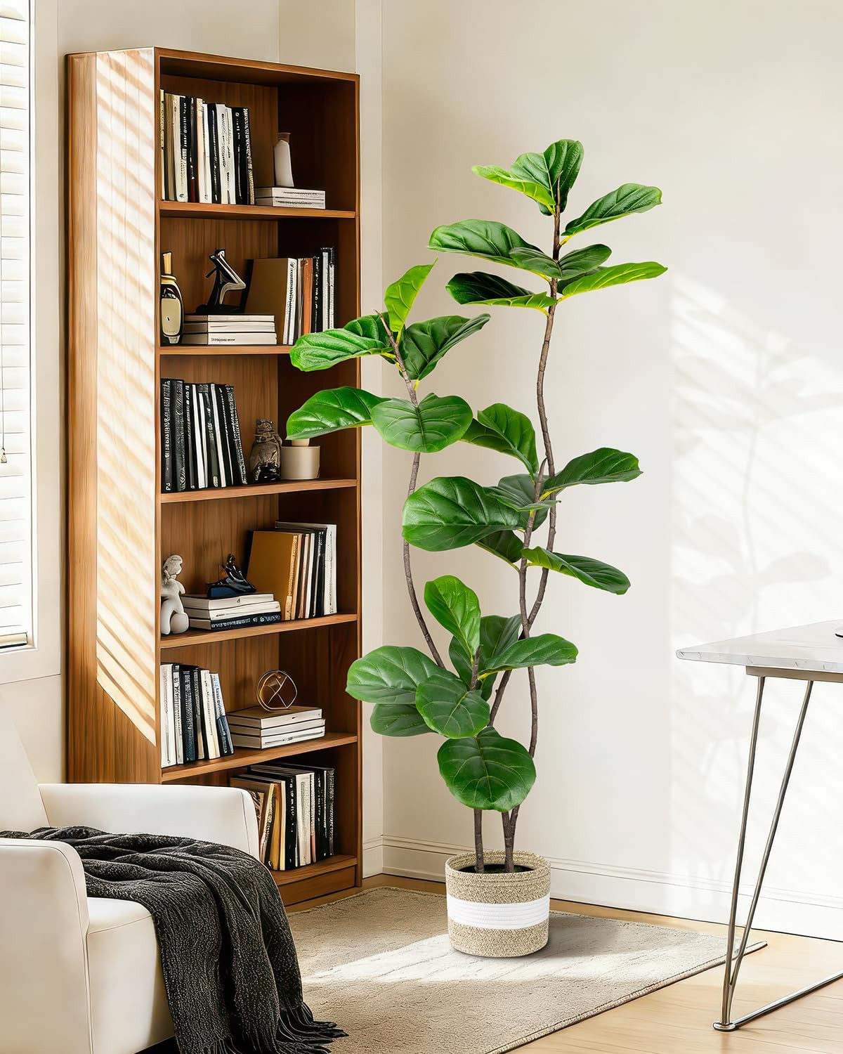 Artificial Fiddle Leaf Fig Tree 5FT with Cotton Basket | Faux Large Trees Fake P